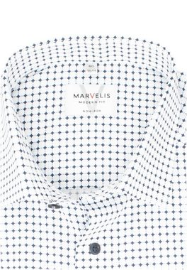 MARVELIS Businesshemd Businesshemd - Modern Fit - Langarm - Muster - Weiß/Blau