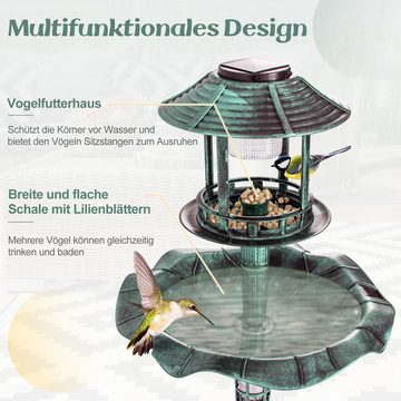 COSTWAY Vogeltränke, Vogelbad, 110cm mit Solarleuchte, Blumentopf
