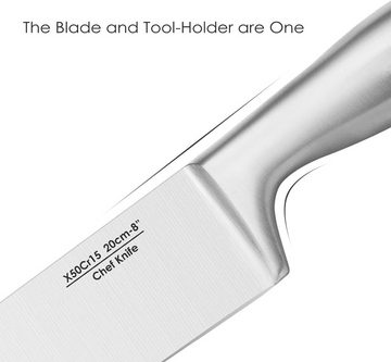 DEIK Universalküchenmesser, Scharfes Edelstahl Messer-Set Küchenmesser mit Schärfstab & Halter