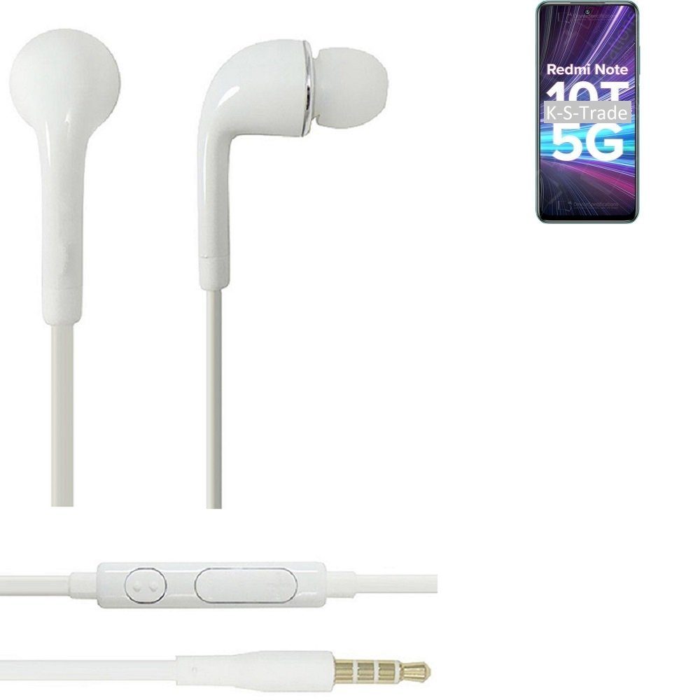 K-S-Trade für Xiaomi Redmi Note 10T 5G In-Ear-Kopfhörer (Kopfhörer Headset mit Mikrofon u Lautstärkeregler weiß 3,5mm)