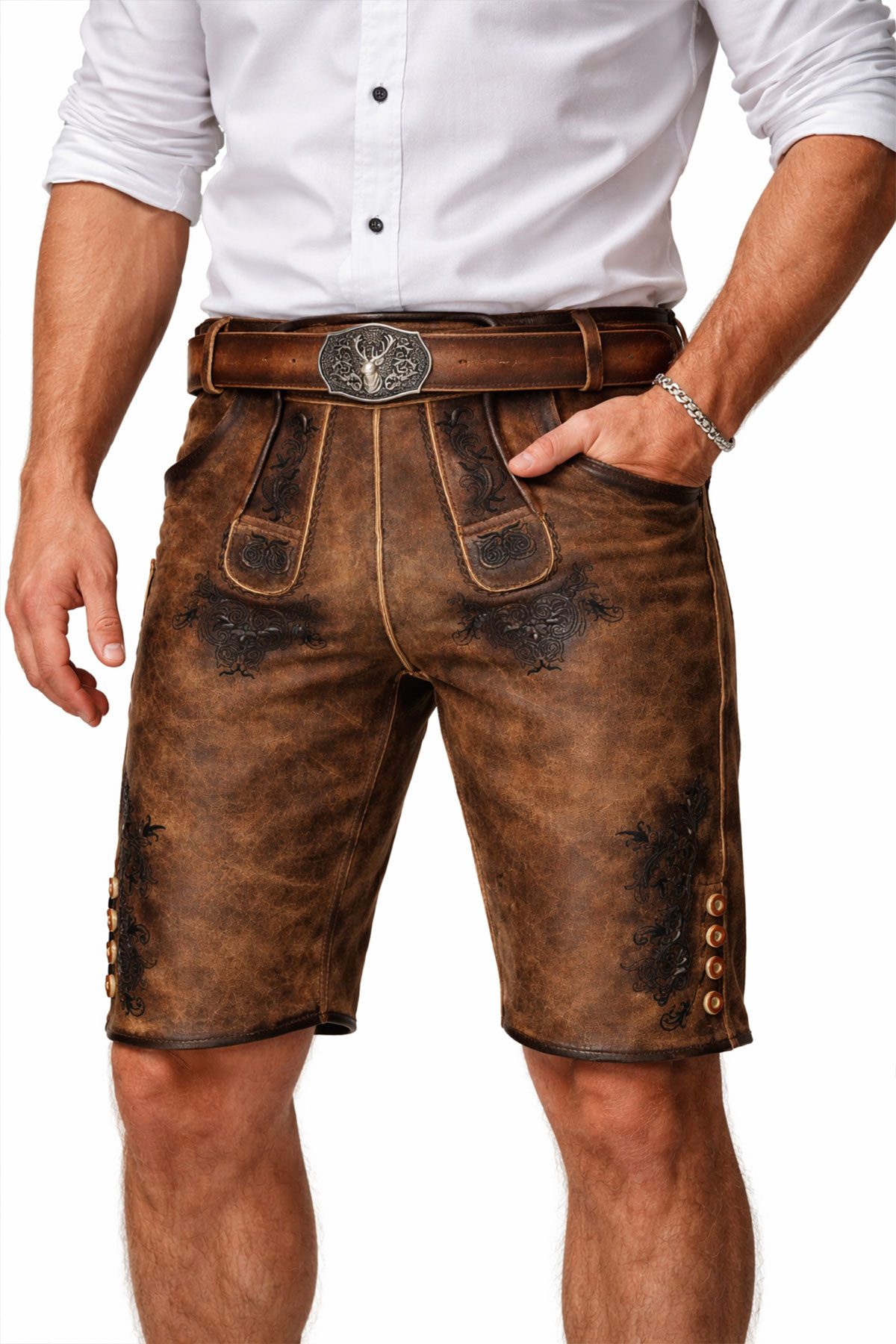 Maddox Trachtenlederhose MADDOX Kurze Herren Lederhose 'Altrei' mit Gürtel