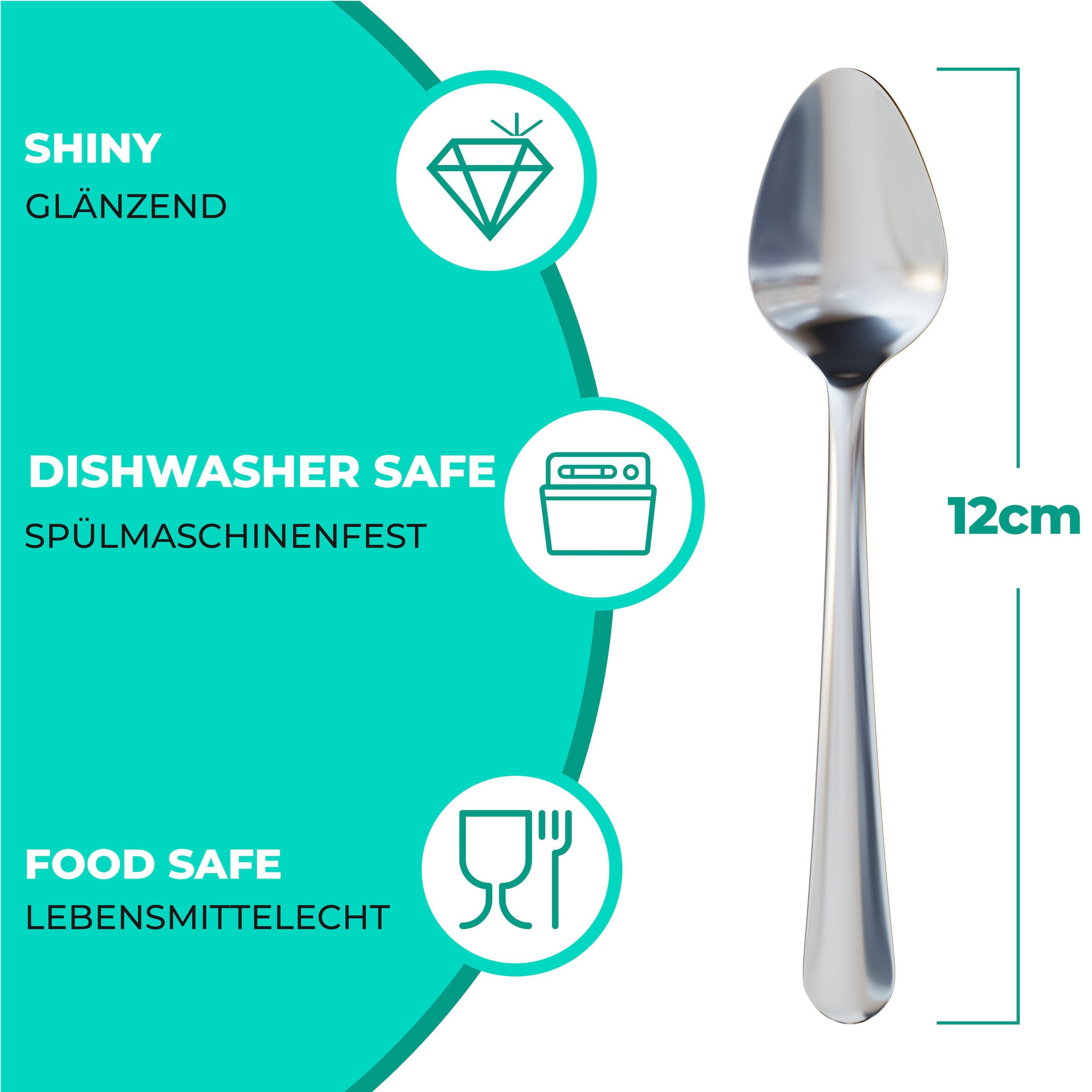 Praknu Teelöffel Espressolöffel klein 12er Set aus Edelstahl (12 Stück), Formstabil - Spülmaschinenfest - Mini Besteckset