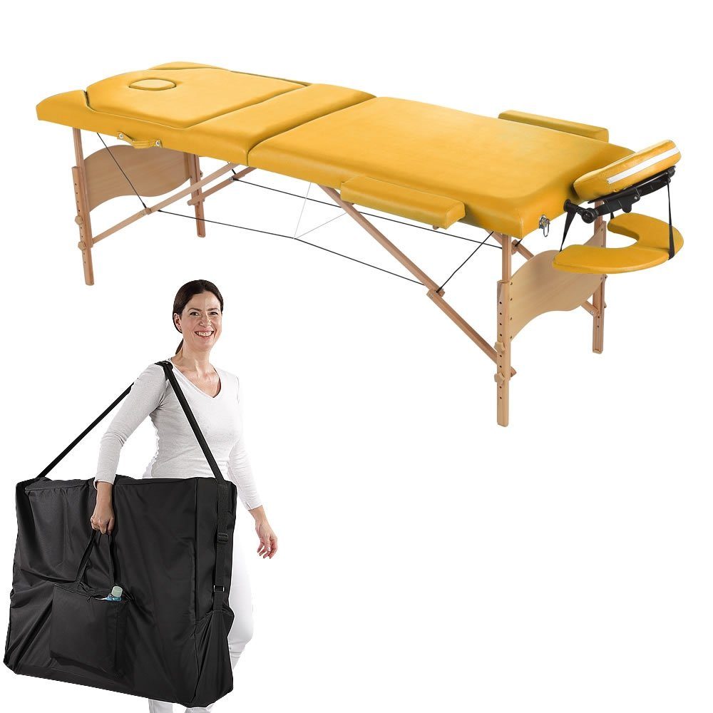 Feel2Home Massageliege Massageliege 3 Zonen Kopfstütze Ergonomische Blau Creme Weiß Mobil (Stück, mit Transporttasche), 3 Armauflagen