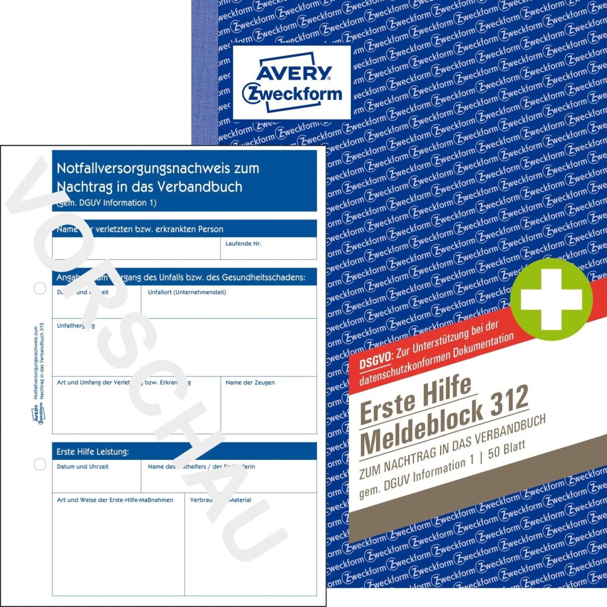 Avery Zweckform Formularblock Meldeblock Erste Hilfe A5 50 Blatt (10 Stück)