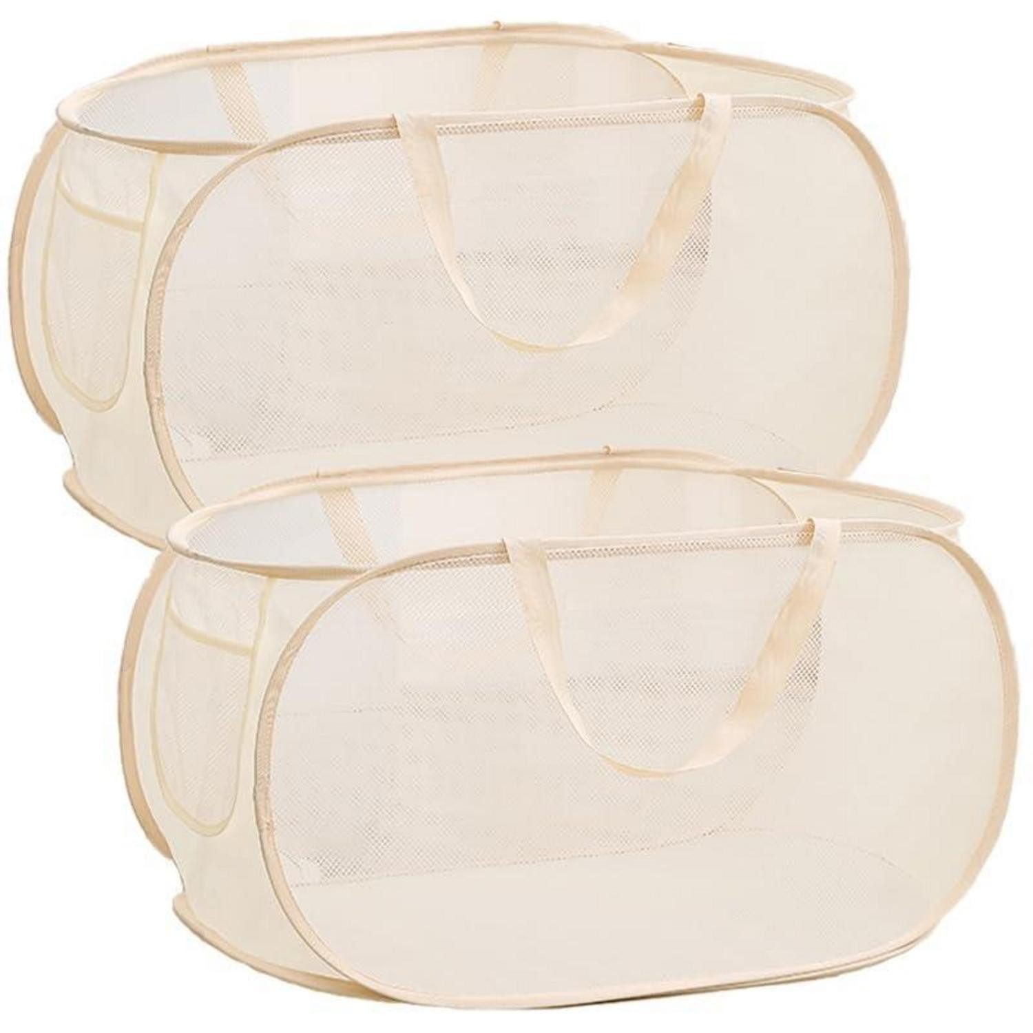 LuxusKollektion Wäschekorb Wäschekorb Faltbar Pop Up Seitentasche Groß Camping Beige 2 Stück