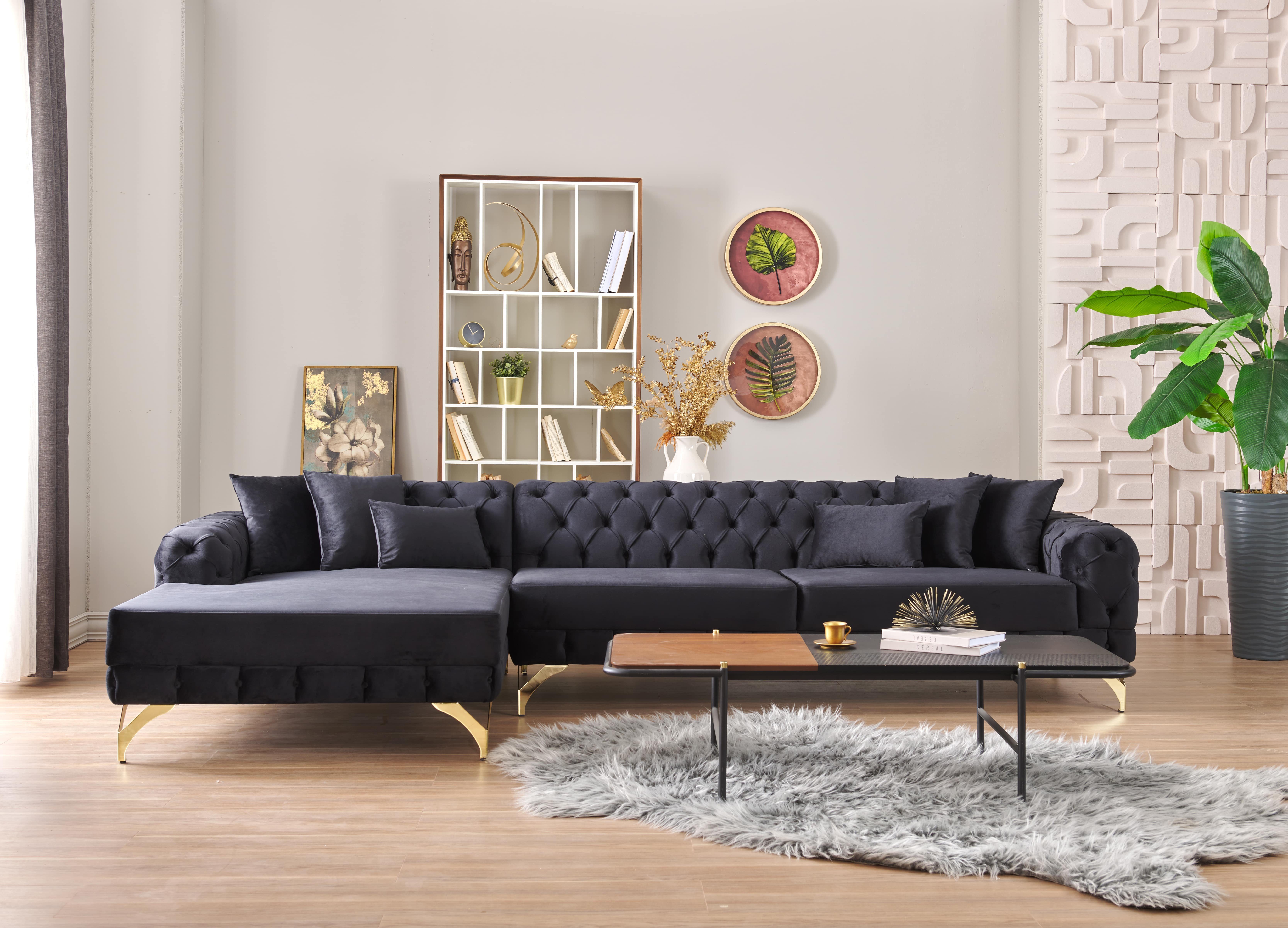 Living Chesterfield L-Sofa Universum Schwarz Inci & Home Ecksofa