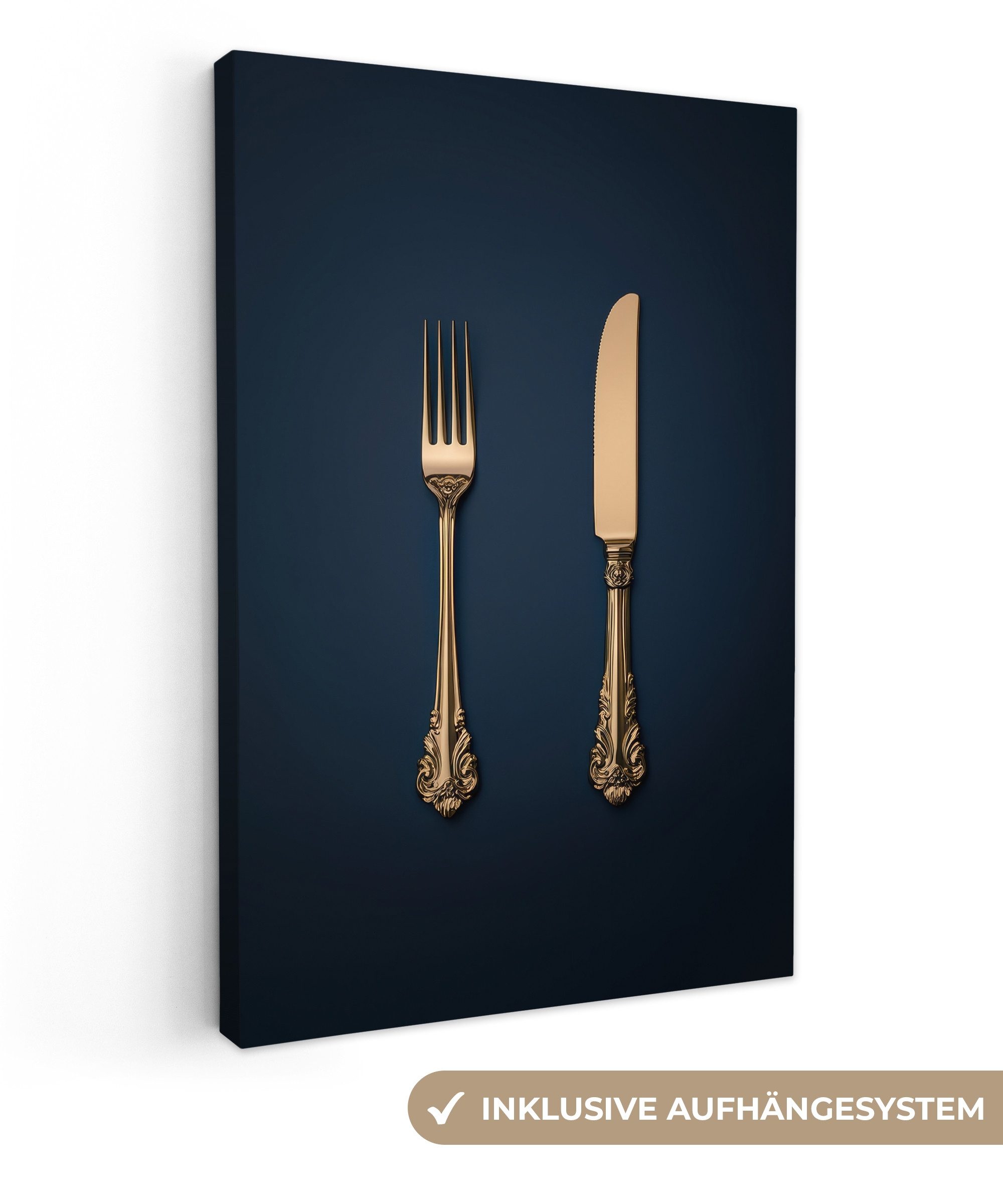 OneMillionCanvasses® Leinwandbild Besteck - Dunkelblau - günstig online kaufen