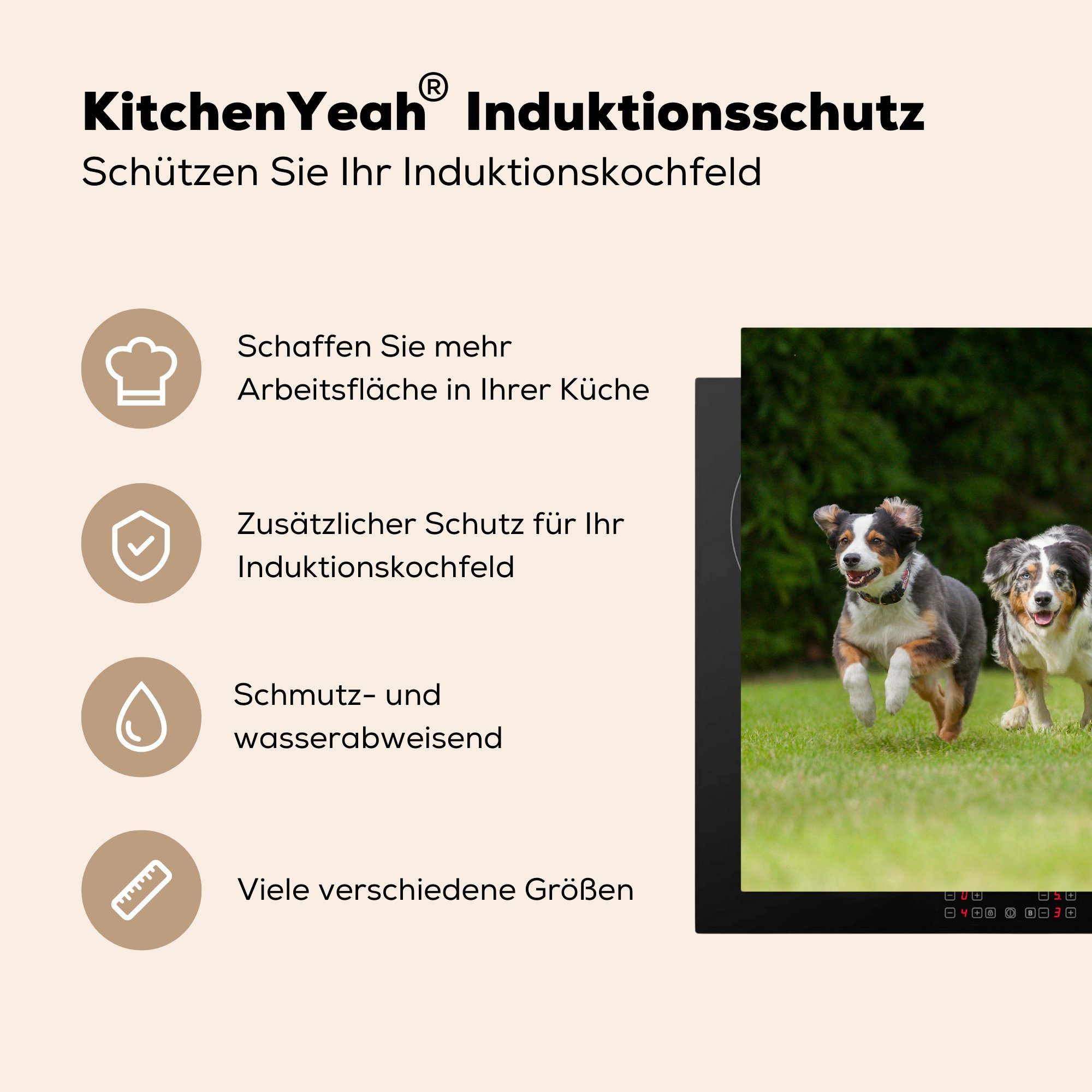 tlg), laufen MuchoWow Ceranfeldabdeckung 4 die küche, Vinyl, Hunde einer cm, 81x52 in Induktionskochfeld (1 Schutz Reihe, für Herdblende-/Abdeckplatte