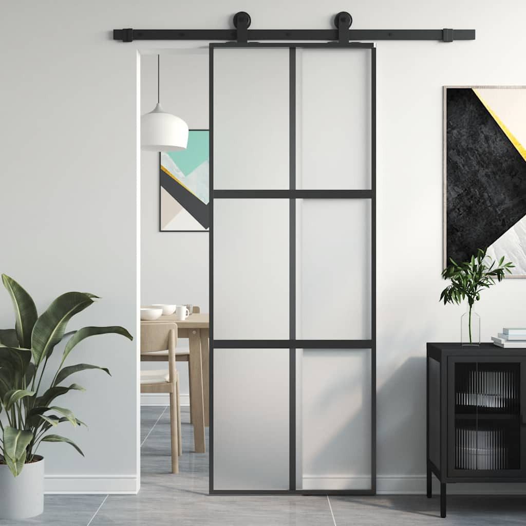 vidaXL Haustür Schiebetür Schwarz 76x205 cm Hartglas und Aluminium (1-St)