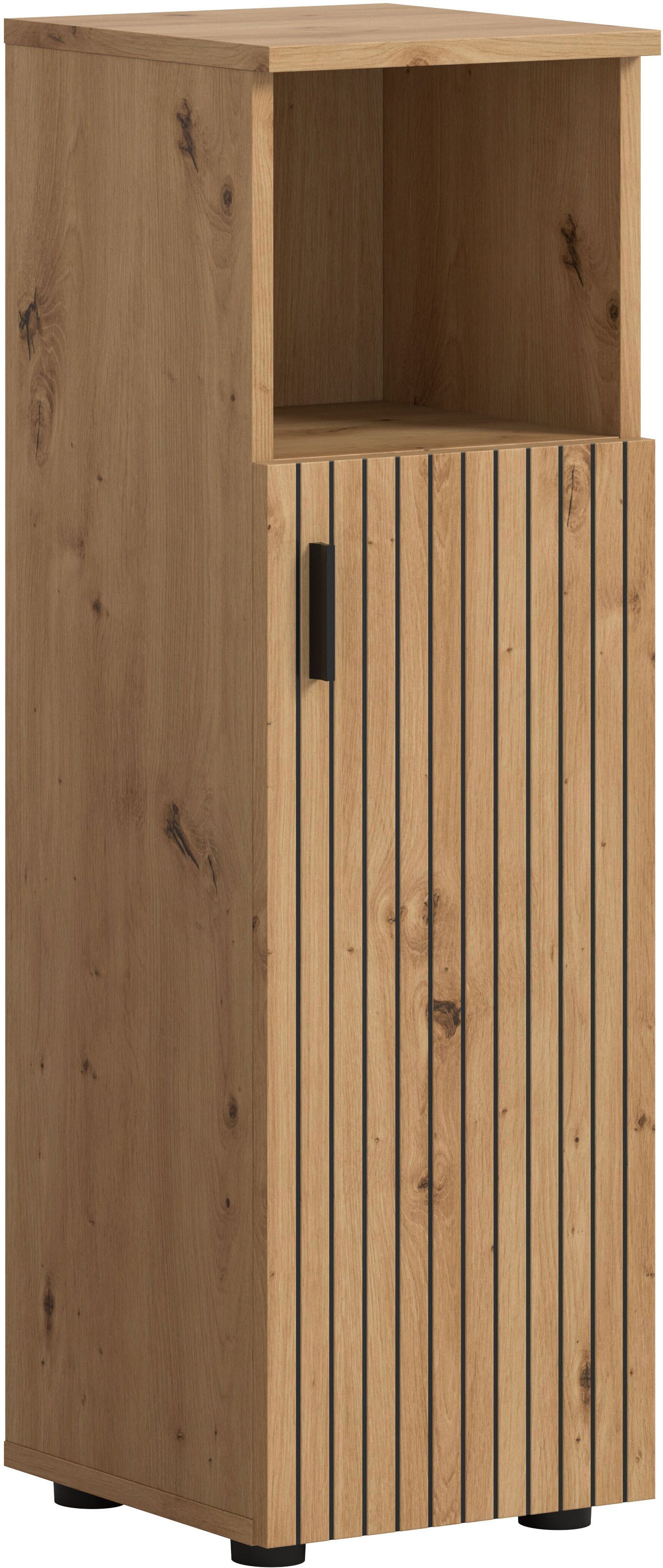 welltime Stauraumschrank MANI, Höhe: 95 cm, Paneeloptik, 1 offenes Fach, 1 Tür (1-St) Badezimmerschrank, Badschrank, Bad, Badezimmer