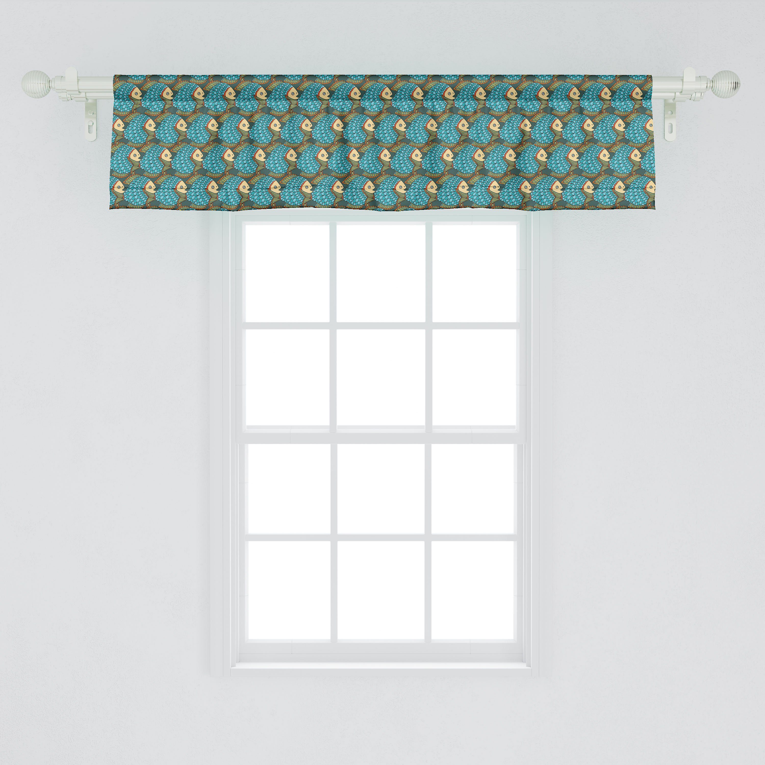 Vorhang für Ethnische Abakuhaus, Microfaser, Küche Dekor Stangentasche, Schlafzimmer japanischen Volant Scheibengardine asiatisch mit Fisch-Muster