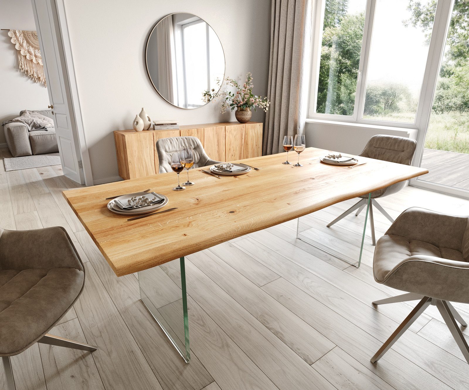DELIFE Esstisch Edge, Eiche Natur 200x100x2,5-3 günstig online kaufen