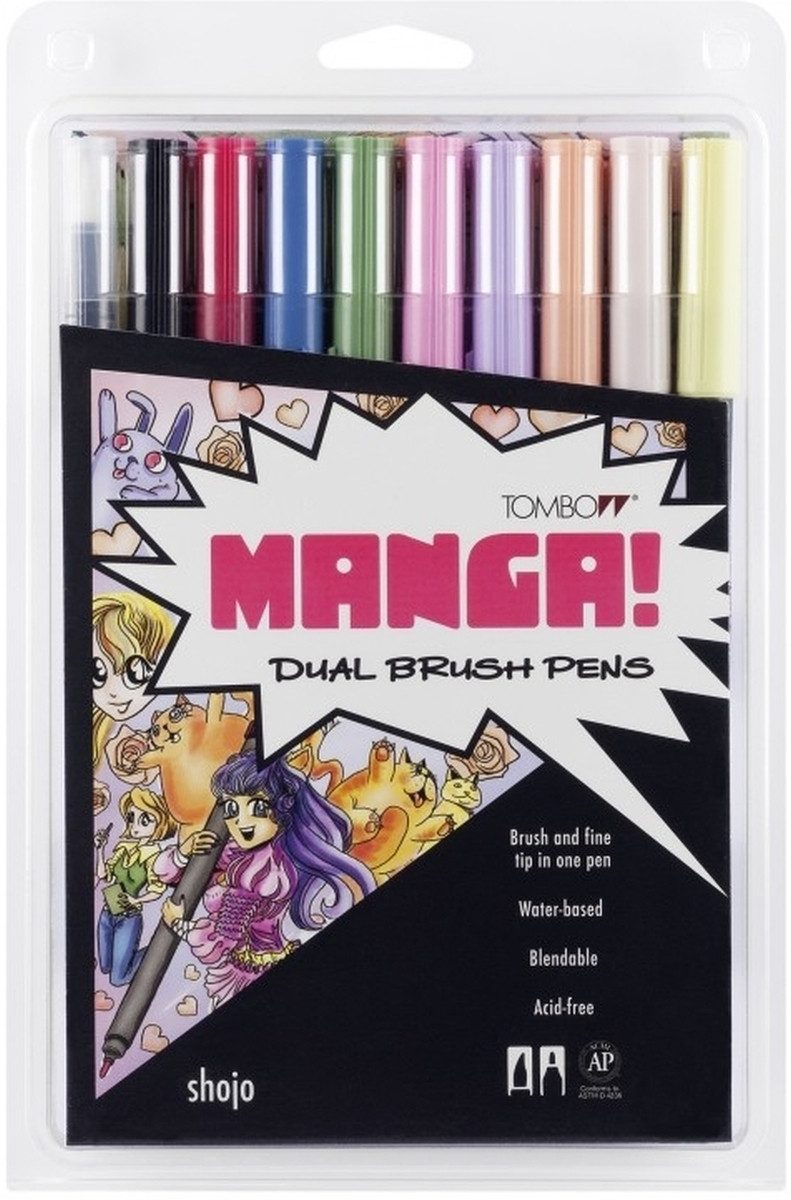 Filzstift Dual-Fasermaler ABT mit Rundspitze/Pinselspitze 10 Stifte Manga2