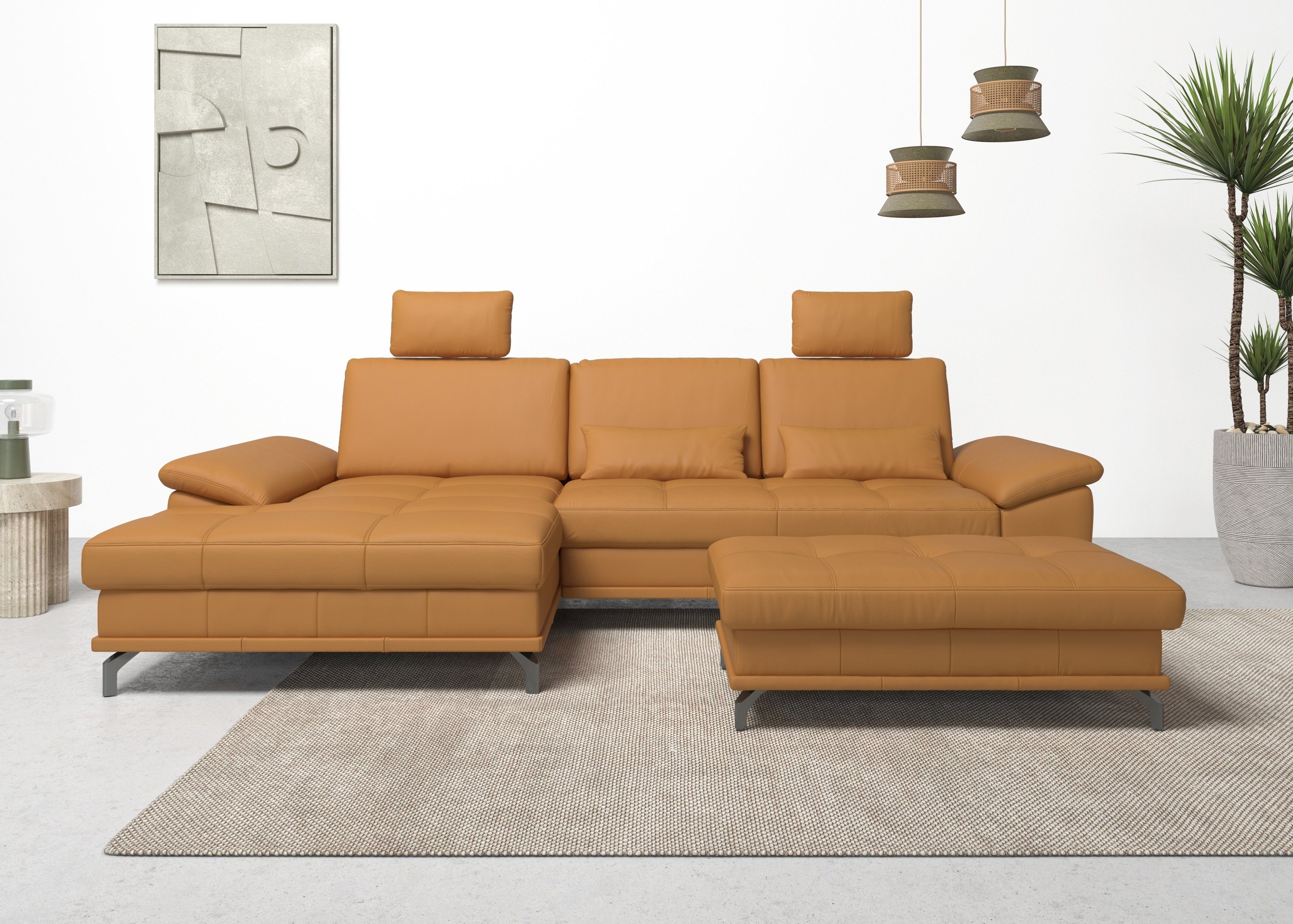 Places of Style Ecksofa Costello L-Form, incl. Sitztiefenverstellung und Armlehnfunktion, incl. 3 Nierenkissen