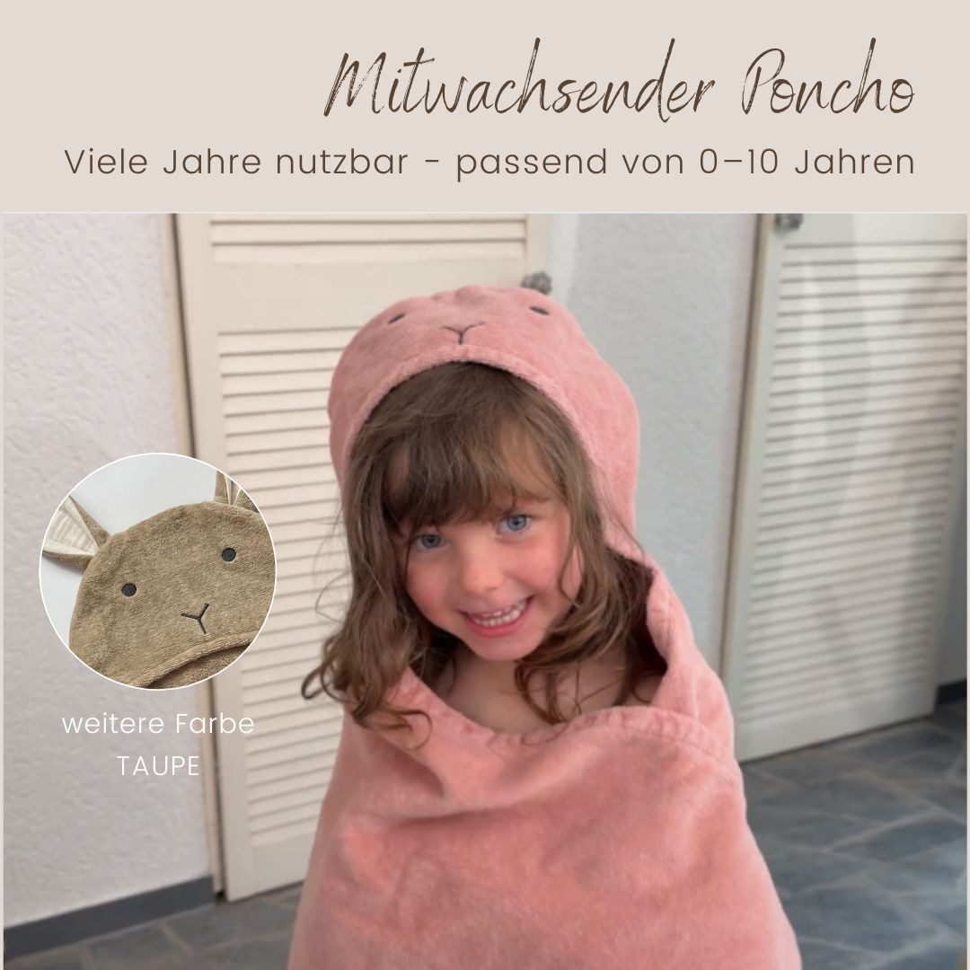 DIKOS Kapuzenhandtuch Badeponcho Baby Kinder Taupe/Altrosa, 70x140cm, 100% Bio-Baumwolle, 2-in-1 ab Geburt Handtuch mitwachsendes Badetuch/Poncho mit Knöpfen