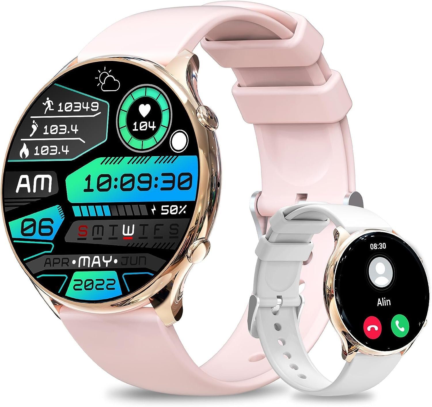 Fitonus Smartwatch (1,39 Zoll, iOS Android), Damen mit Telefonfunktion  Fitnessuhr SpO2 Pulsuhr Wasserdicht Sportuhr