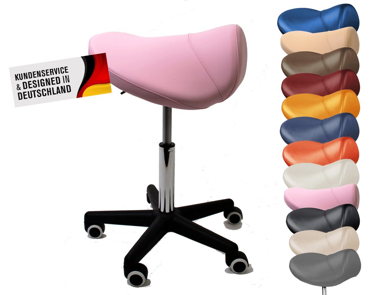 Sattelhocker, 73cm, bis von 50 Duke-Handel 170kg breit, Hocker Rosa Belastbarkeit Arbeitshocker, Drehhocker Höhe (1 - | 45cm Rosa ca. St), Rollhocker,