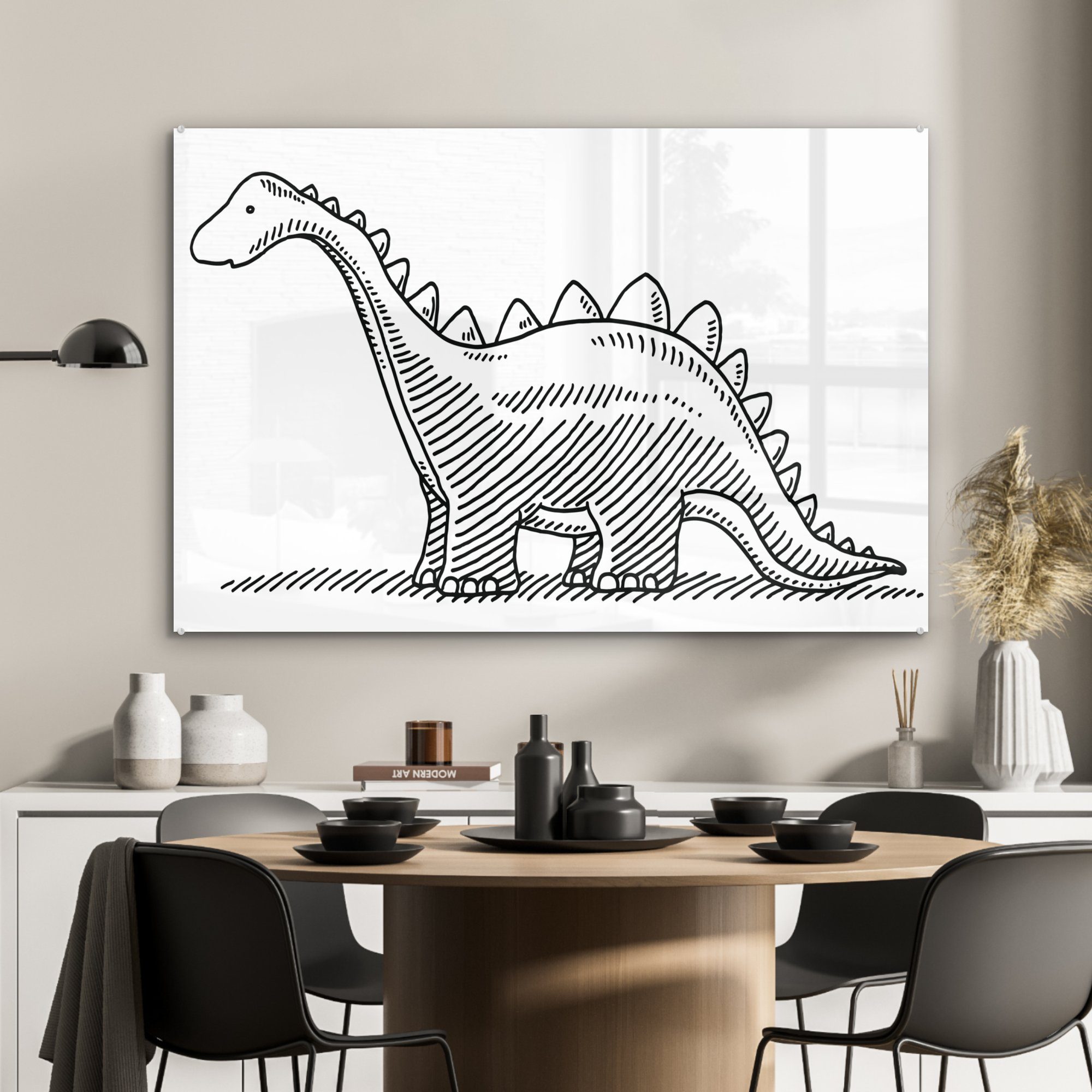 - Wohnzimmer & - Schlafzimmer MuchoWow Stegosaurus, St), Acrylglasbilder Kinder Illustration Dinosaurier - Acrylglasbild (1