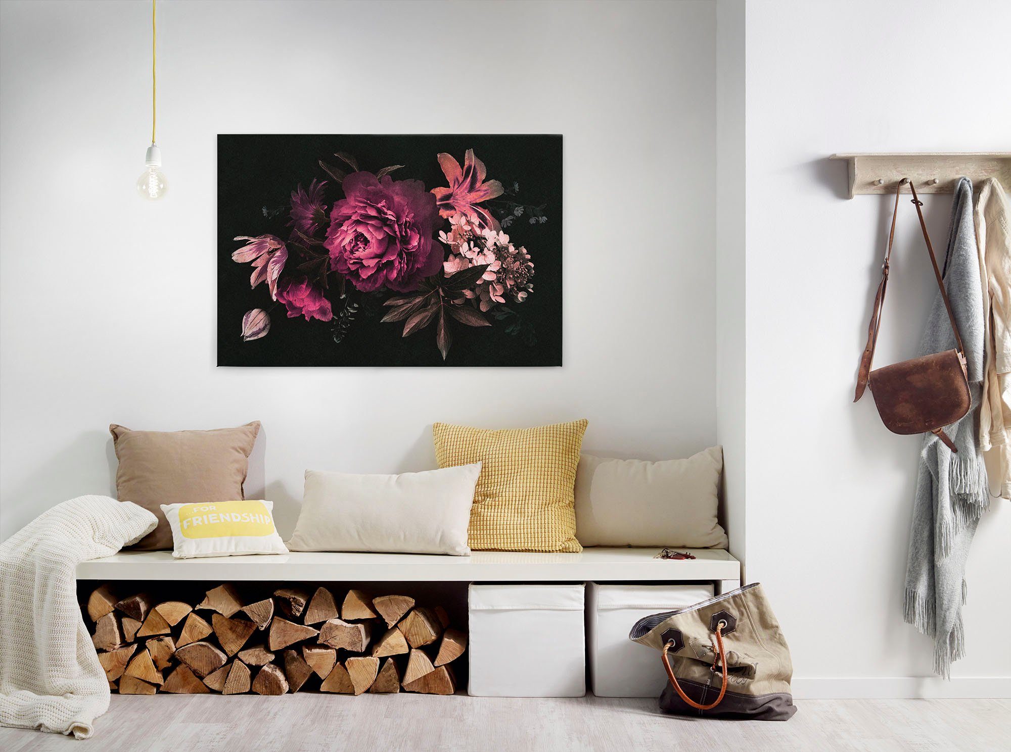 A.S. Création Leinwandbild drama queen 3, Blumen, Kinder, Kunst (1 St), Keilrahmen Floral Blumen Schwarz Pink Leinwand-Bild Wohnzimmer modern
