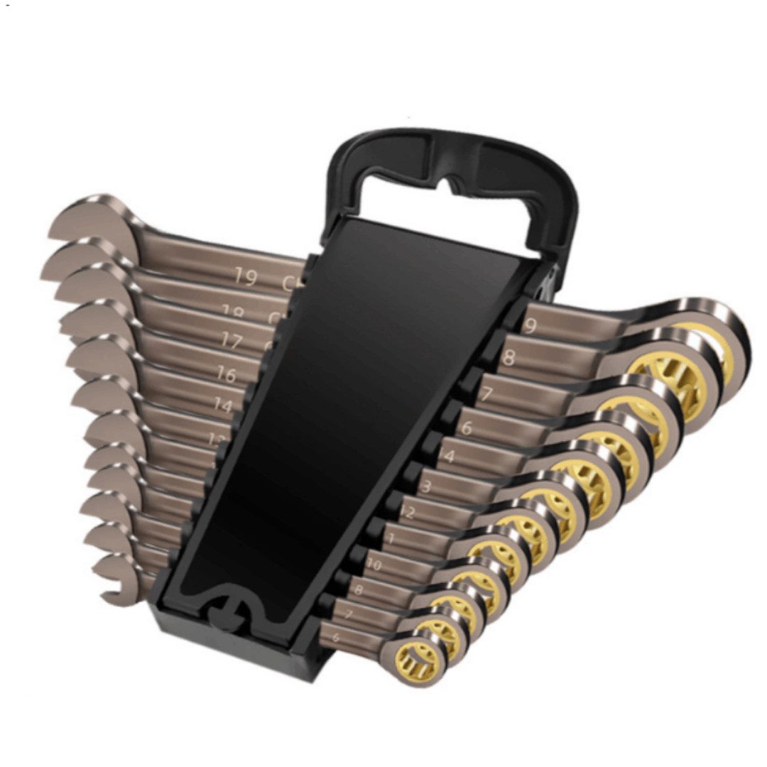 Kityhome Maulschlüssel 12-teiliger Ratschen-Schraubenschlüssel-Satz mit Werkzeugträger (set, 12s Ratschen-Schraubenschlüssel-Satz (8-19mm), Rostfrei