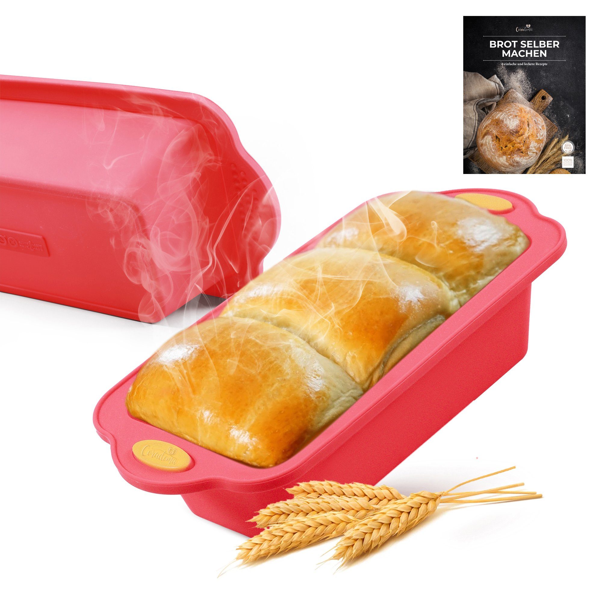 Coradoma Silikonform Silikon Backform Rechteckig inkl. Rezept Brotbackform 1000g Kastenform