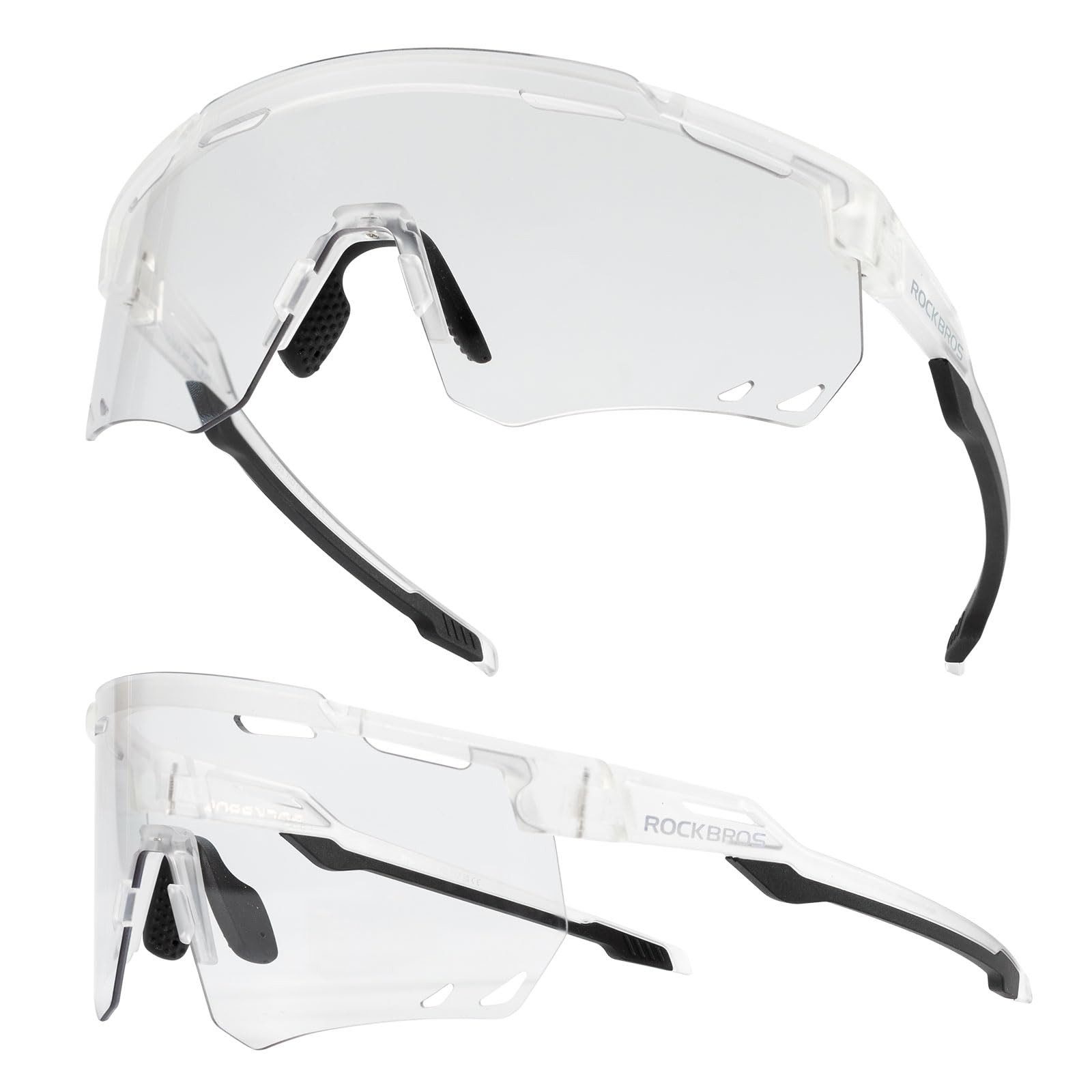 ROCKBROS Fahrradbrille Sportbrille Herren Damen Fahrrad MTB Rennrad Outdoor TR90 Rahmen, selbsttönend, UV400 Schutz, verstellbare Nasenpads, leicht