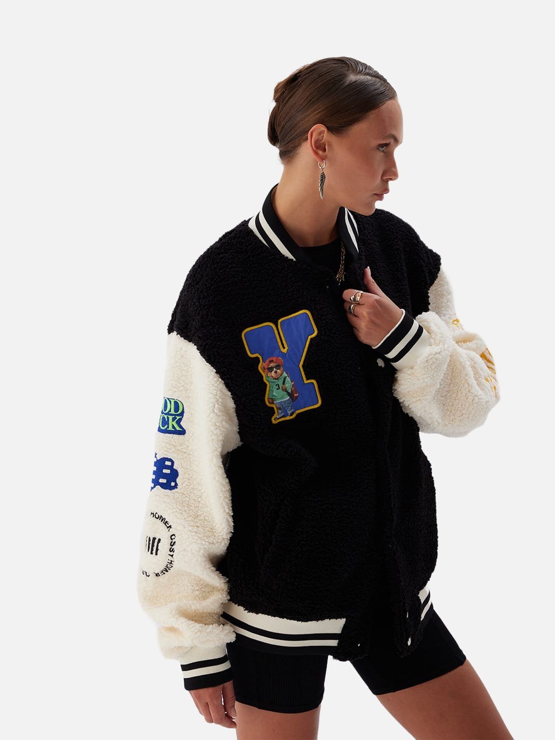 Oversize College Jacke HOMER Teddy Collegejacke Y Schwarz Jacket OSSY