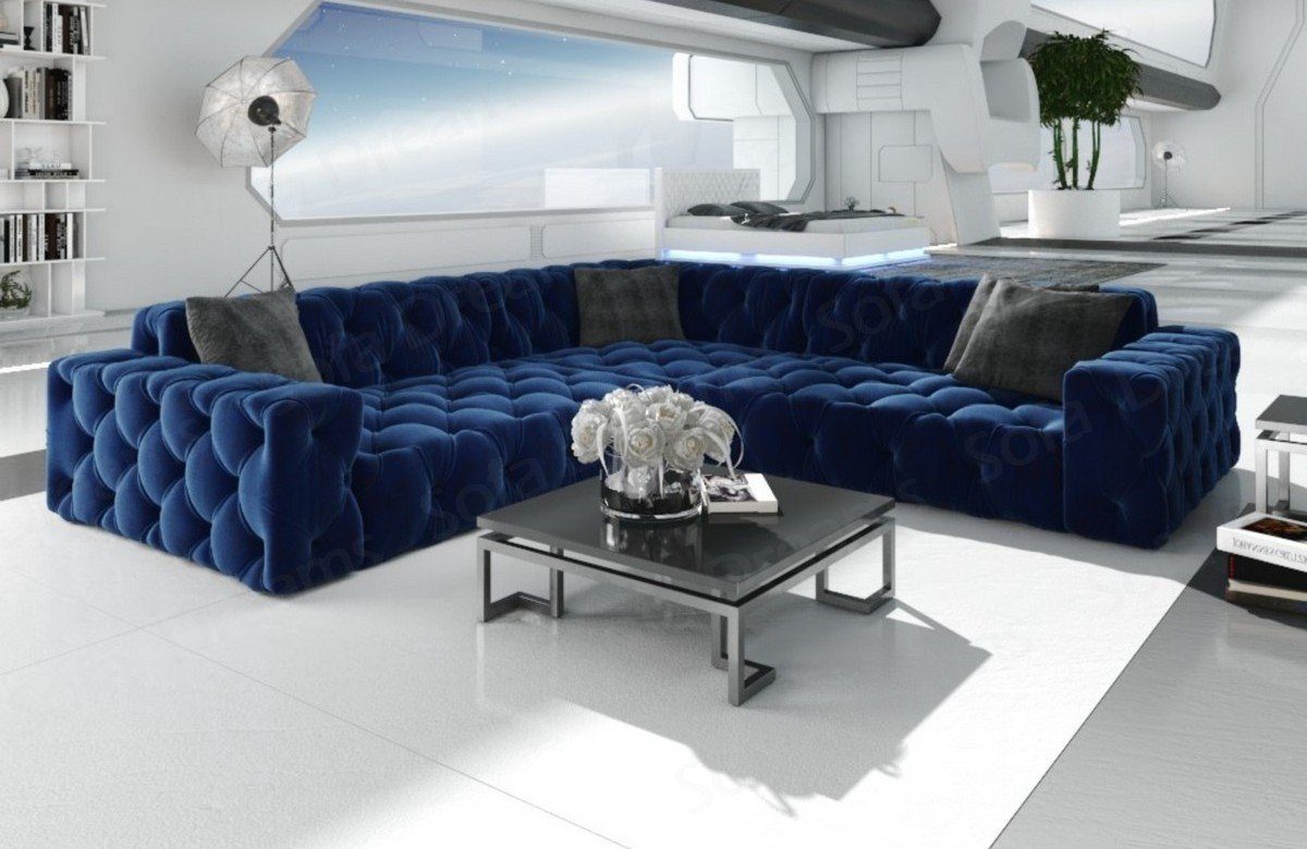 Sofa Dreams Ecksofa Stoff Sofa Polsterecksofa Menorca L Form Eckcouch Samtsofa Stoffsofa, Loungesofa dunkelblau77