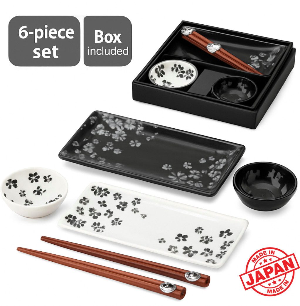 Mitsui Pottery Inc. Sushiteller Made in Japan Kirschblüten-Teller-Set (2-teilig, mit Essstäbchen)