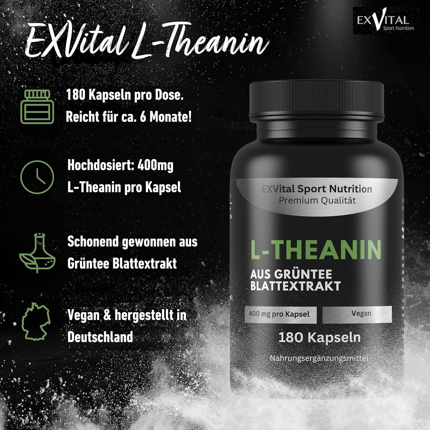 L-Theanin Kapseln, 400mg aus Grüntee Blattextrakt Kapseln, 90 g