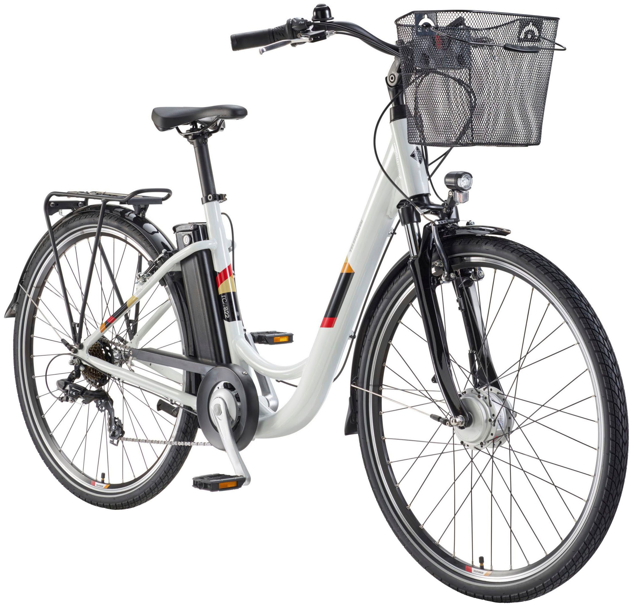 Telefunken E-Bike Cityrad Multitalent RC822, 7 Gang Shimano Tourney Schaltwerk, Kettenschaltung, Frontmotor, 531,3 Wh, (Beleuchtung, Straßenzulassung, ca. 100 km Reichweite, 2 V-Bremsen), Elektrofahrrad, Damen Herren, 28 Zoll, 36,9 V, 531,3 Wh Akku, Pedelec