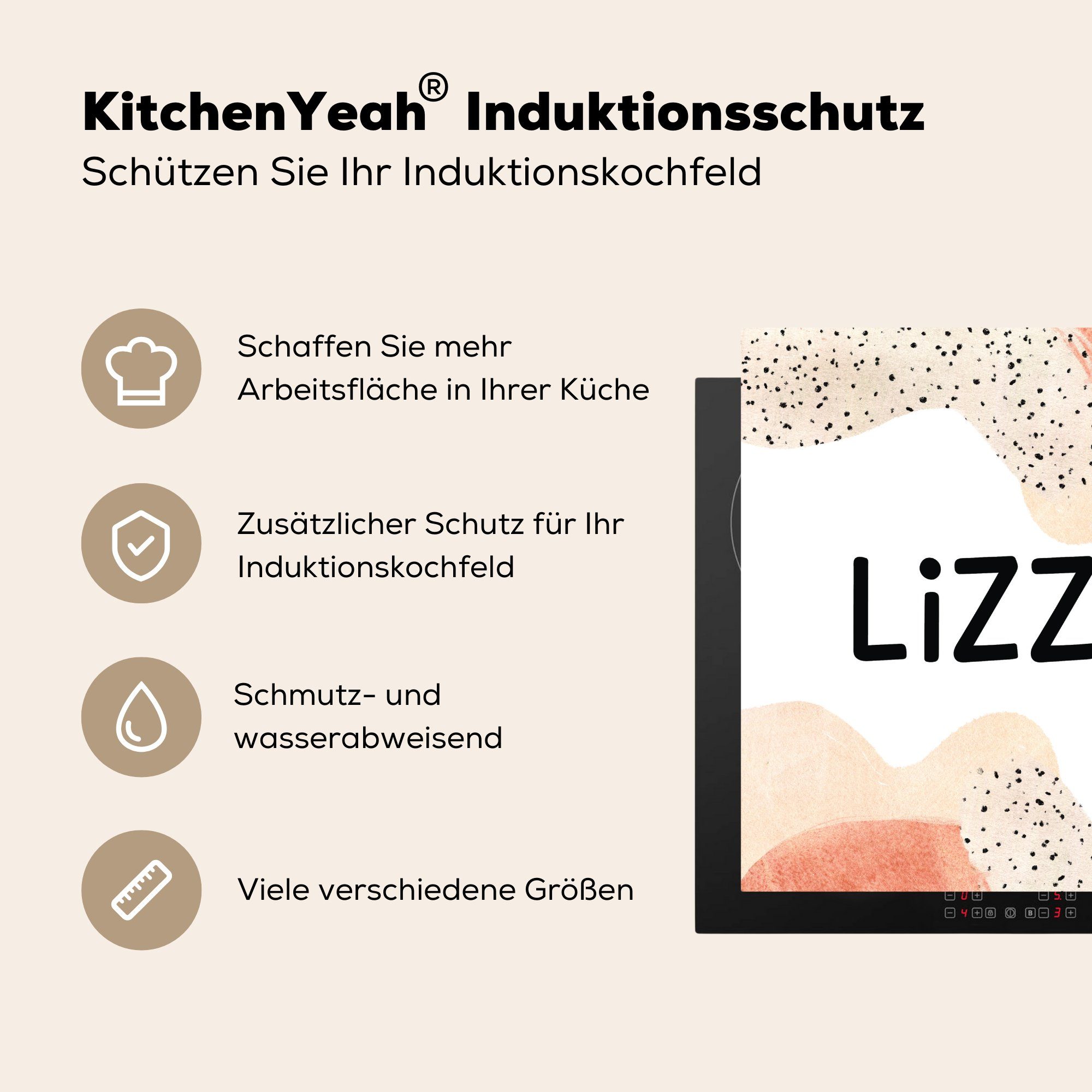cm, - Lizzy MuchoWow 78x78 küche (1 Vinyl, - Pastell tlg), für Arbeitsplatte Herdblende-/Abdeckplatte Mädchen, Ceranfeldabdeckung,