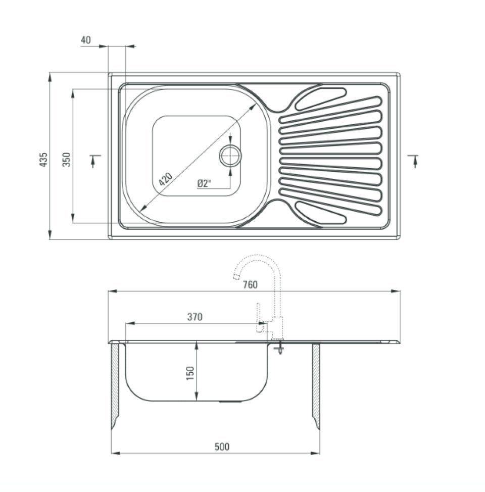 Faizee cm Spiral Chrom inkl. Möbel 76x44 Armatur Edelstahlspüle Edelstahlspüle + Eckig Siphon-Set,