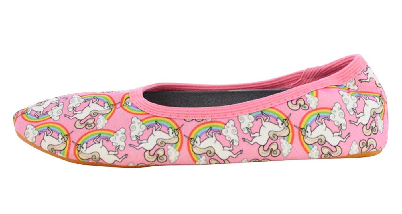 Beck Schläppchen Rainbow Gymnastikschuh (Einhörner sind der ungebremste Renner, perfekt für Sport und Zuhause) mit rutschfester Gummi-Laufsohle