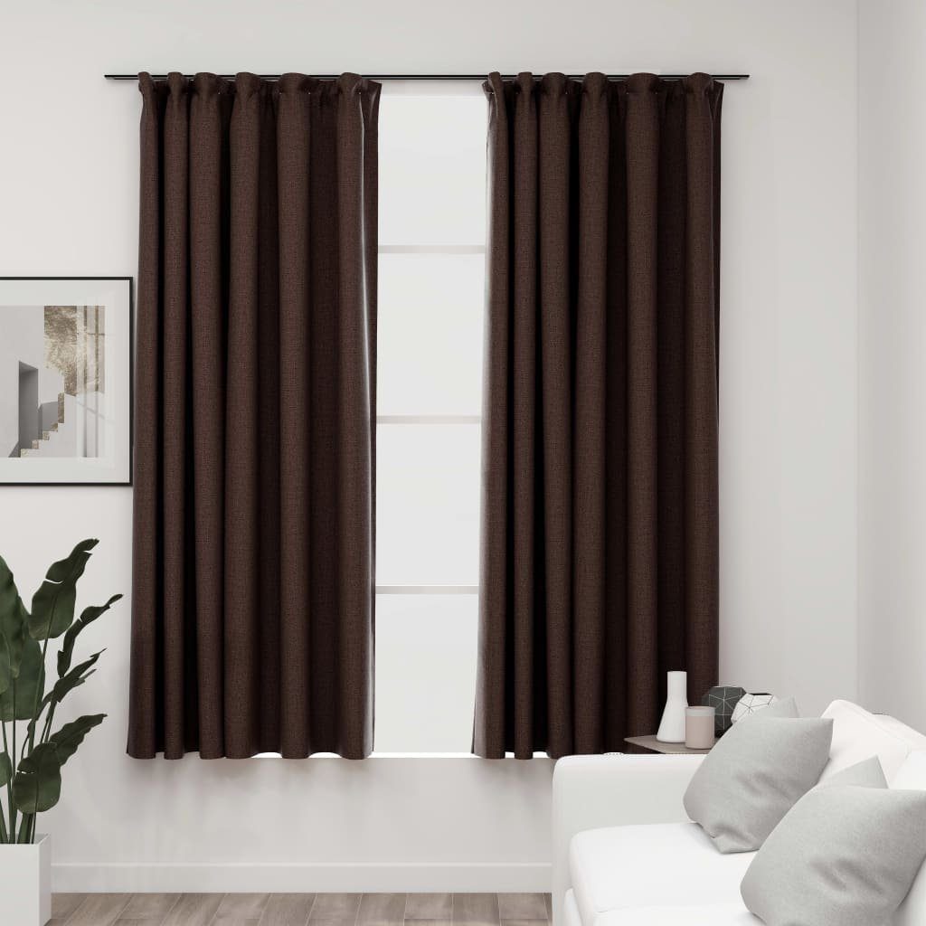 Vorhang Verdunkelungsvorhänge Haken Leinenoptik 2 Stk. Taupe 140x175 cm, vidaXL, (2 St)