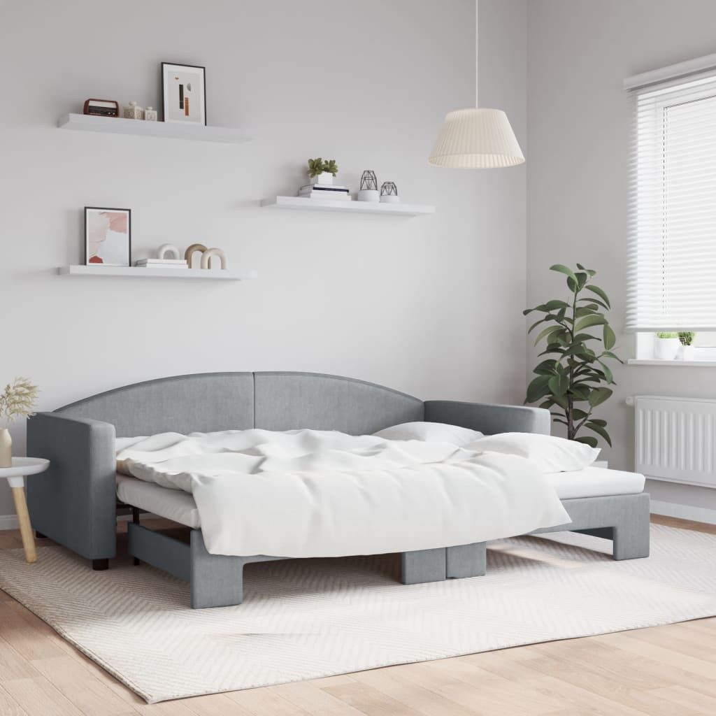 vidaXL Gästebett 90 x 200 cm Gästebett Tagesbett Ausziehbar Hellgrau 90x200 cm Stoff Be