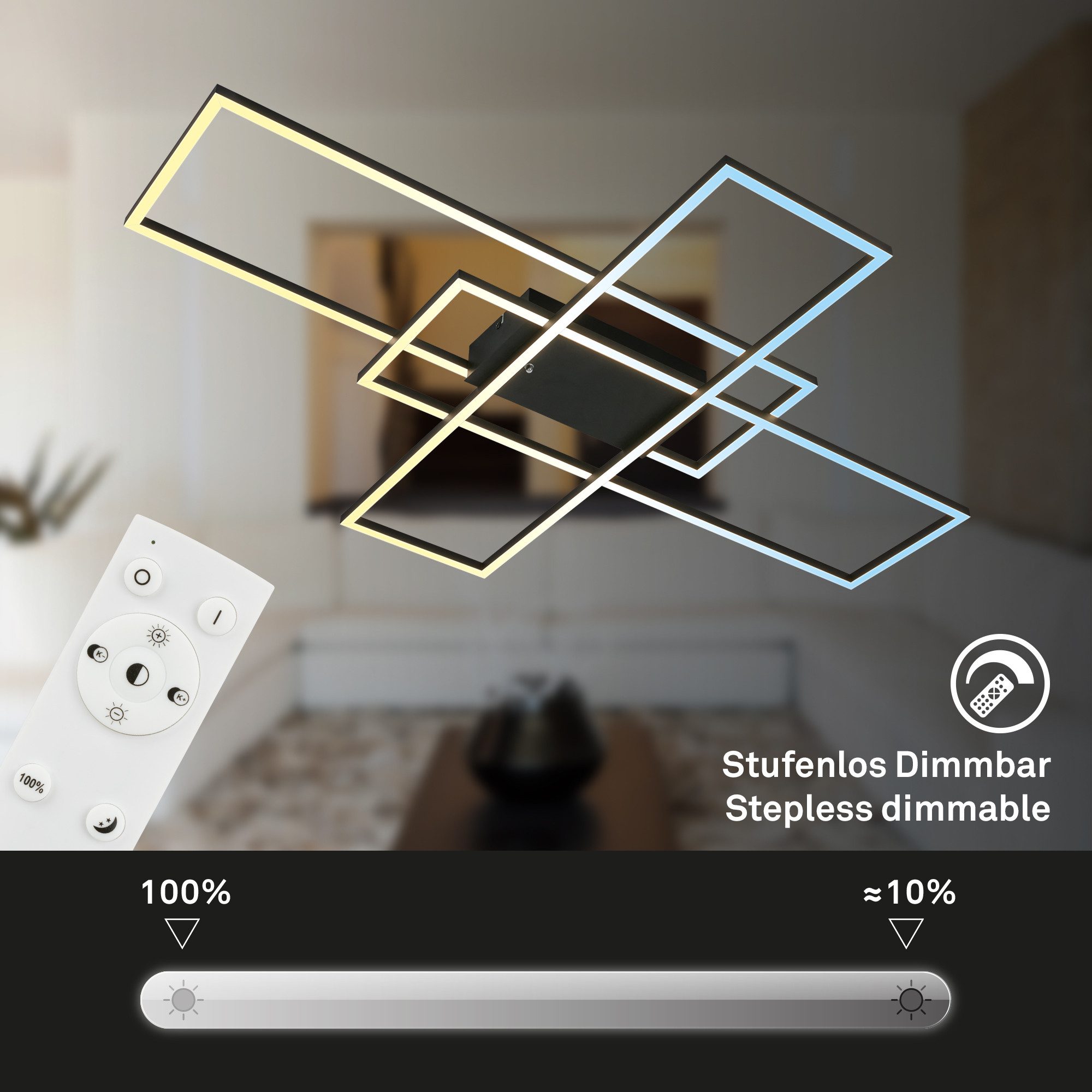 Briloner Leuchten LED Deckenleuchte LED Deckenlampe Frame CCT Fernbedienung, LED fest integriert, 2700K, LED Deckenlampe 104x71x9,5cm 42W Wohnzimmer Schlafzimmer Flur