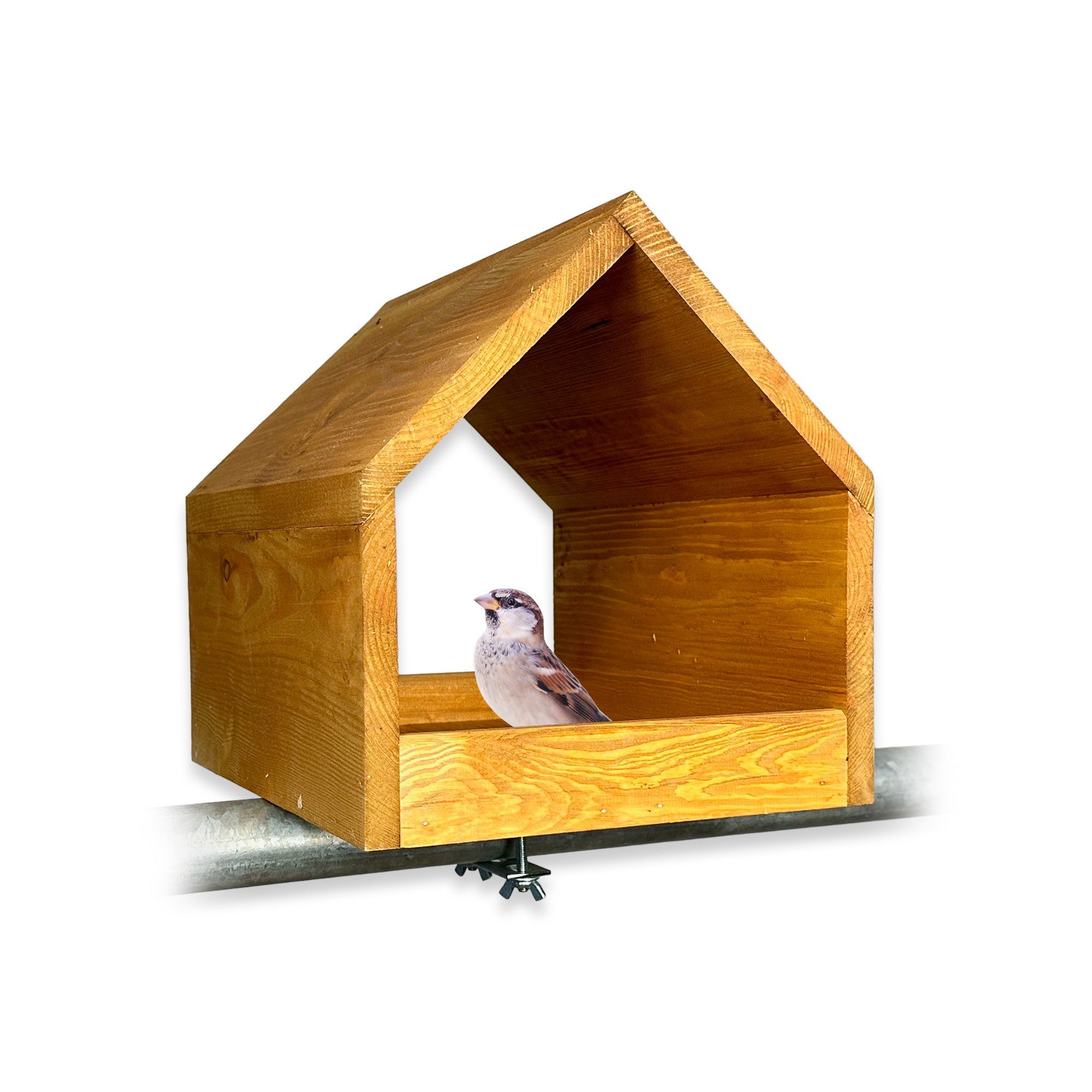 gartenetage Vogelhaus Balkon-Vogelfutterhaus aus massivem Kiefernholz mit Balkonhalterung, wetterfestes Futterhaus für Wildvögel, Meisen & Rotkehlchen