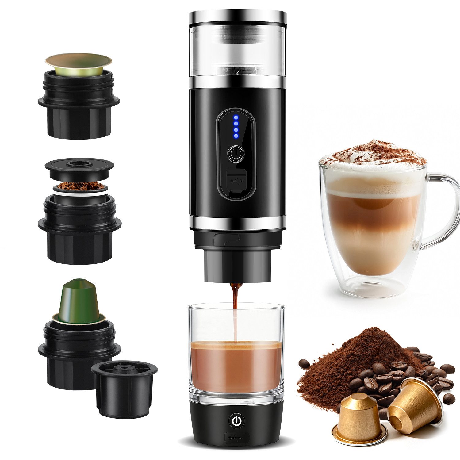 CkeyiN Pro Filterkaffeemaschine Tragbare,Kaffeemaschine Auto,Portable Reisekaffeemaschine,für unterwegs oder Camping, Kabelloser Betrieb, mit Milchaufschäumer
