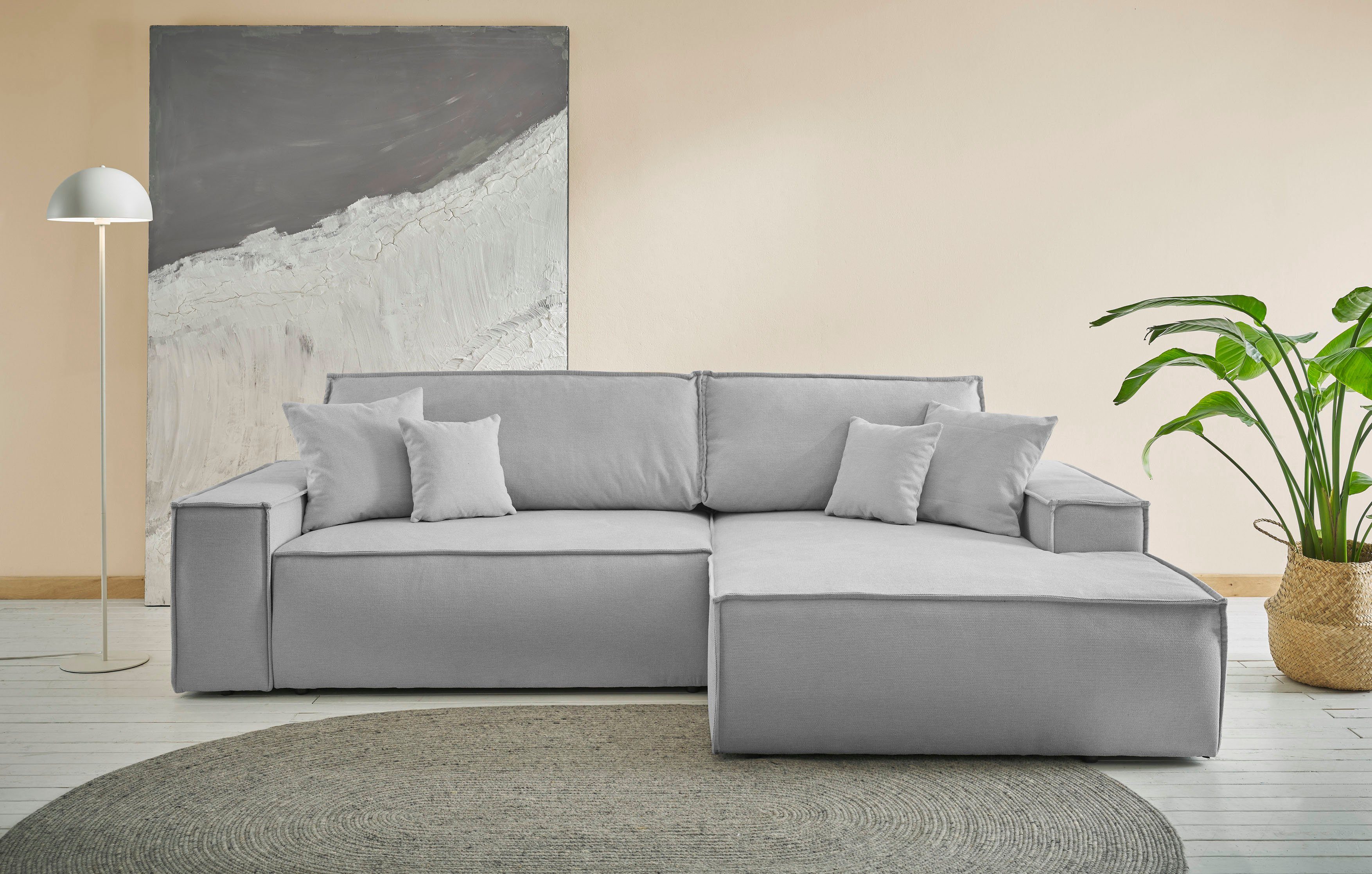 Ecksofa Finnley Schlafsofa 267 cm in Bouclé, Struktur fein u. Cord, L-Form