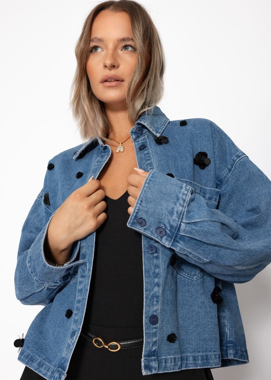SASSYCLASSY Blusenjacke Jeansjacke mit Blumenapplikationen für günstig online kaufen