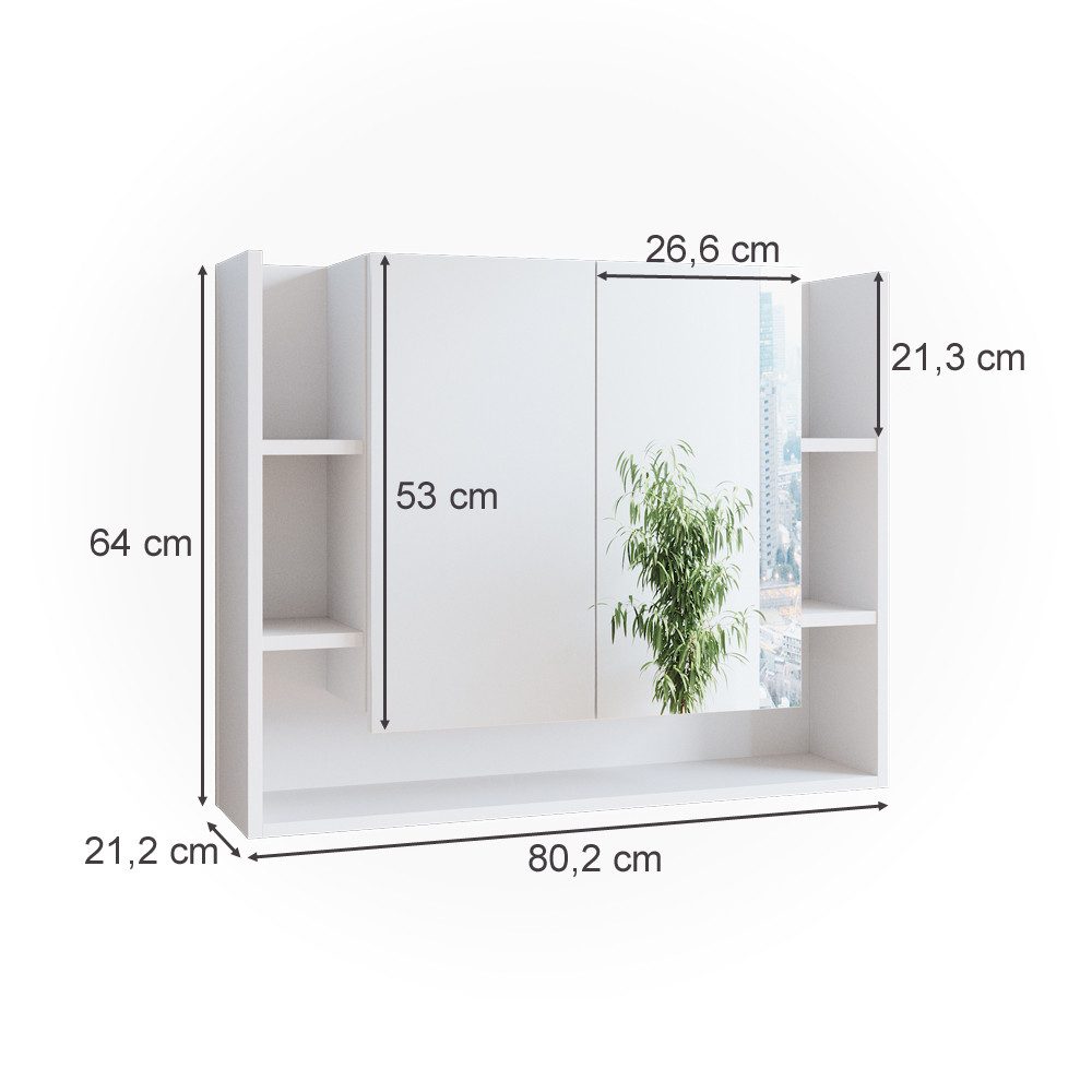 Vicco Badezimmerspiegelschrank Elira, Weiß, 80.2 x 64 cm (1-St)