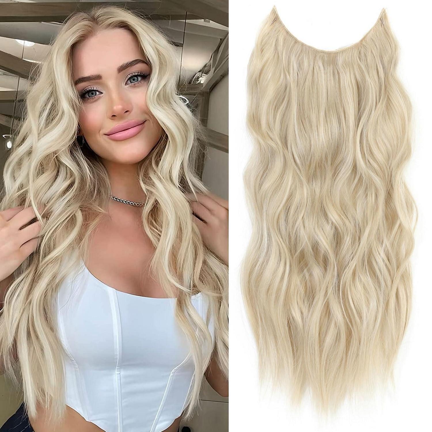 LuxusKollektion Kunsthaar-Extension Haarverlängerung 61cm 61cm Blond Gemischt mit Leuchtendem Blond