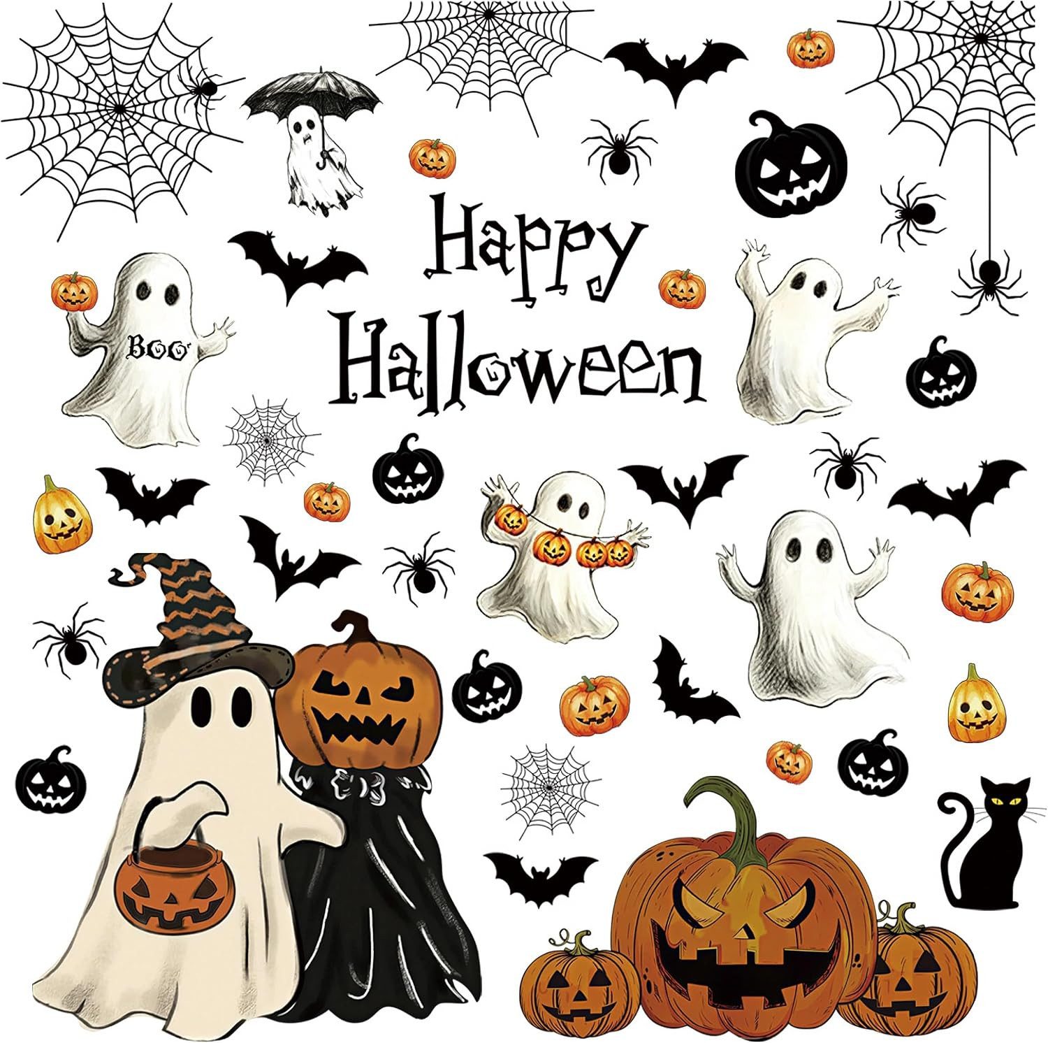 Sorvyzxn Fenstersticker Halloween Fenstersticker, 9 Bögen mit Geistern, Kürbis & Fledermaus, Beidseitig & Rückstandsfrei Entfernbare Fensterdeko, Wiederverwendb – Bild 3 von 5