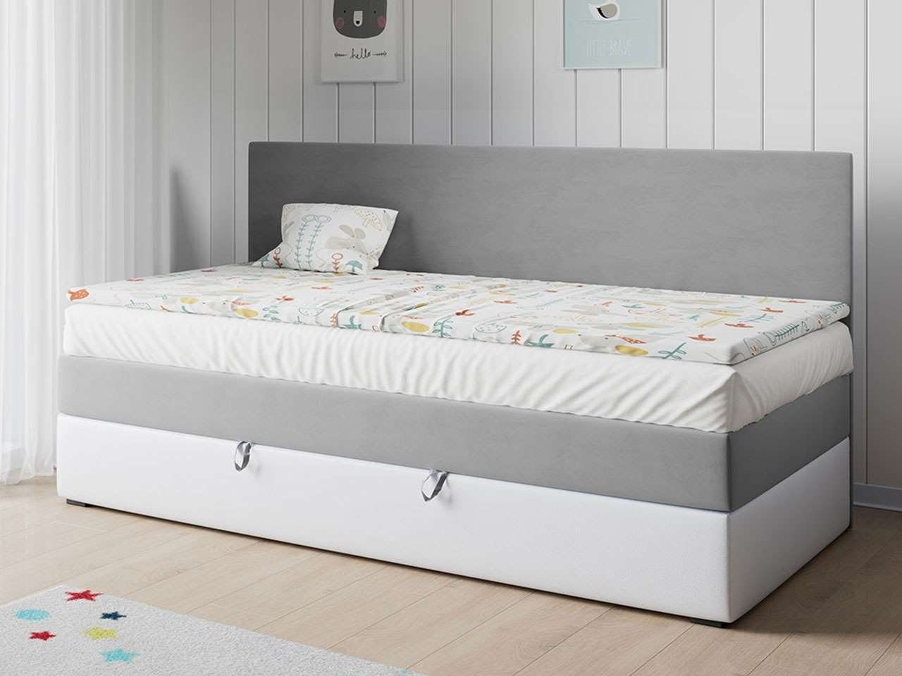 MKS MÖBEL Kinderbett KUBUS 2, Polsterbetten für Kinderzimmer und Jugendzimmer - 90x200, Boxspringbett Grau und Weiss