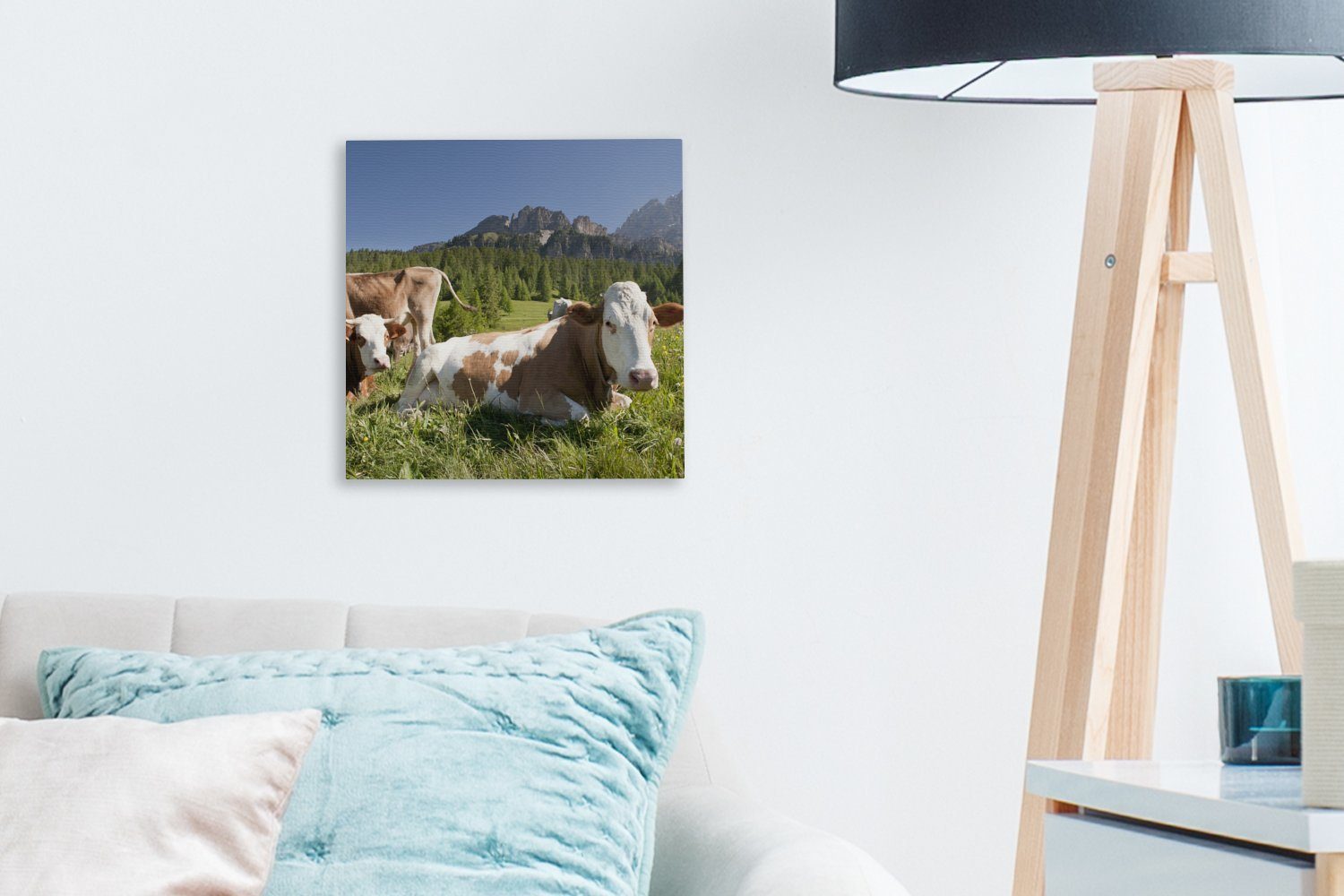 St), Schweiz, (1 Wohnzimmer für - Bilder Leinwand - OneMillionCanvasses® Kühe Leinwandbild Gras Schlafzimmer