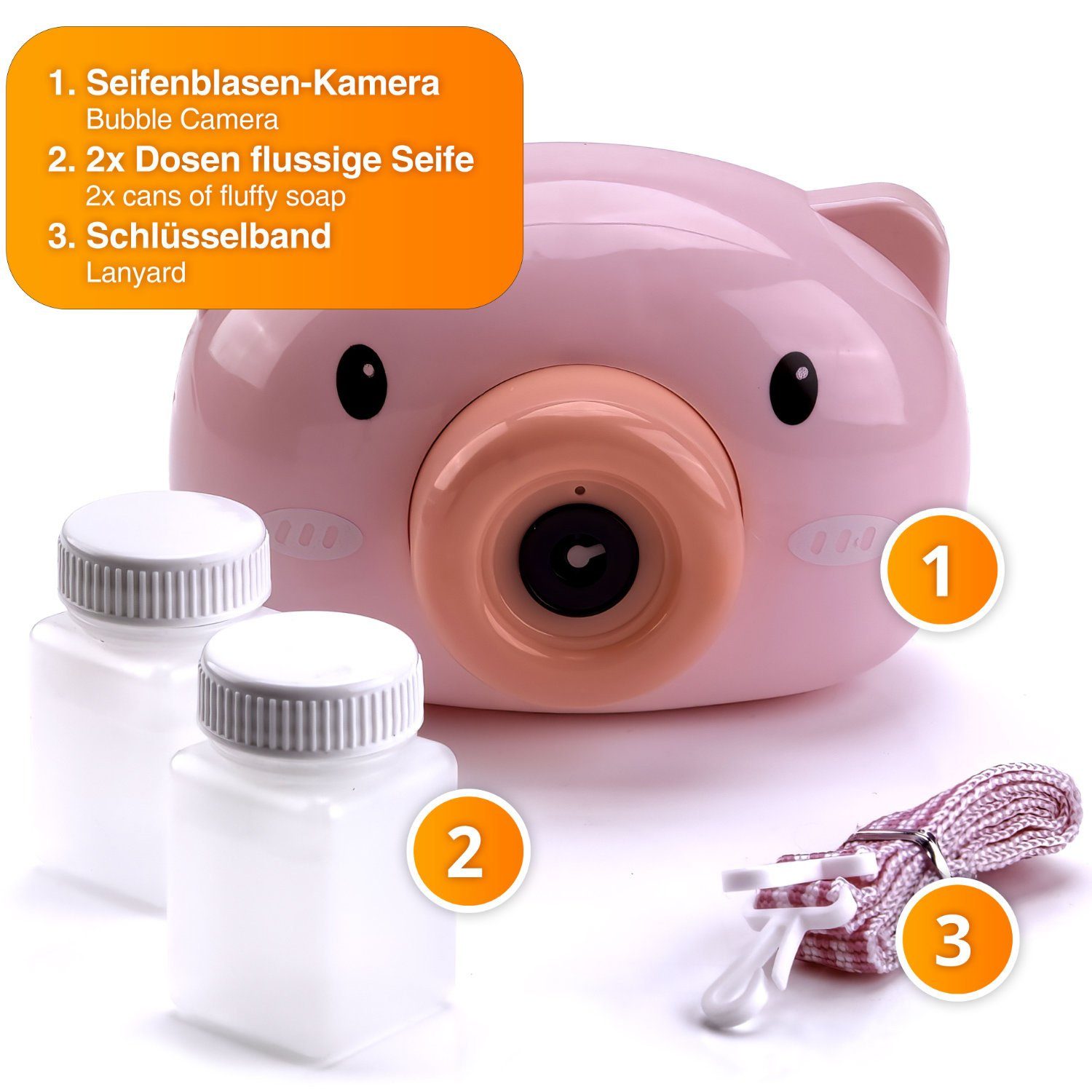 all Kids United Seifenblasenmaschine Kinder Bubble Kamera mit Musik & Knopf - Seifenblasenmaschine, Seifenblasen-Pistole für Kinder; Bubble-Machine