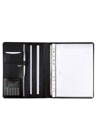 Alassio® Ringbuchmappe DIN A4, Cremona mit Taschenrechner u. Schreibblock, aus Leder