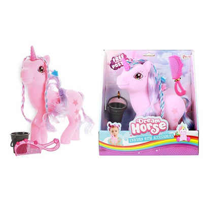 Toi-Toys Lernspielzeug Rosa Einhorn Spielzeug mit Kamm und Trinkeimer Pferd