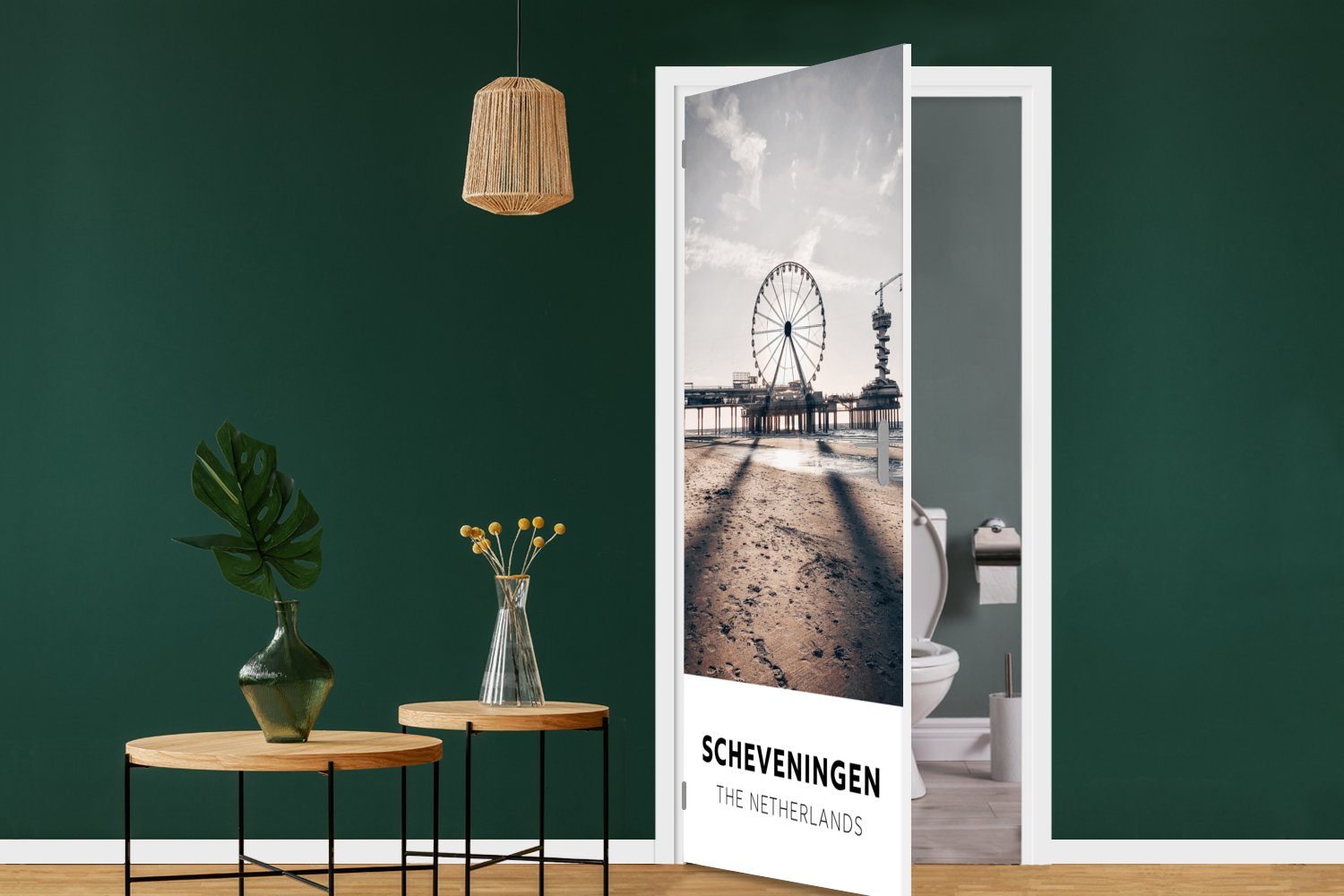 Türaufkleber, Türtapete bedruckt, MuchoWow - für Tür, Matt, - (1 cm 75x205 Niederlande Fototapete Strand St), Riesenrad,